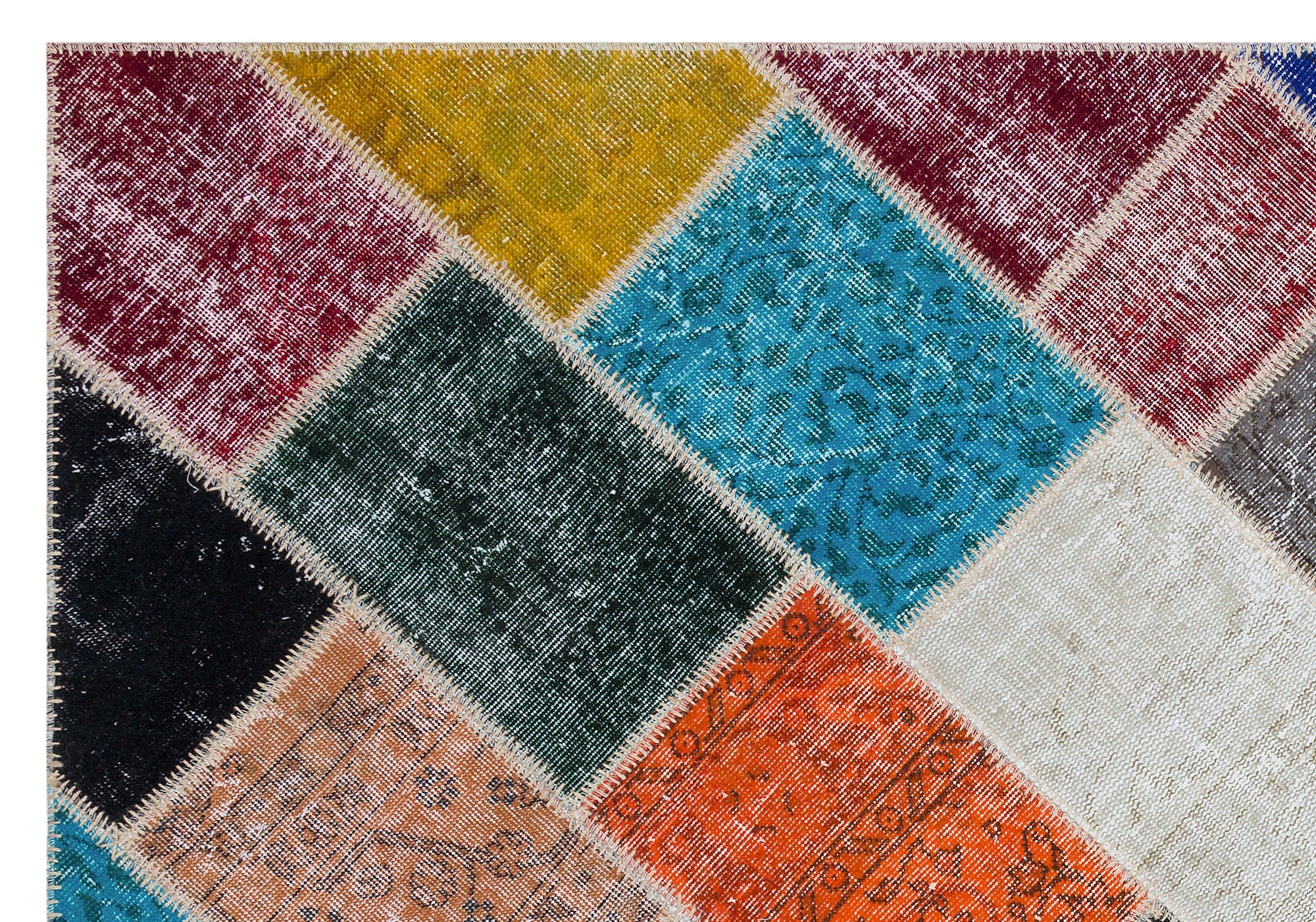 Iskece 29469 Beige Patchwork Wool Handmade Area Rug 5'3" x 7'7"