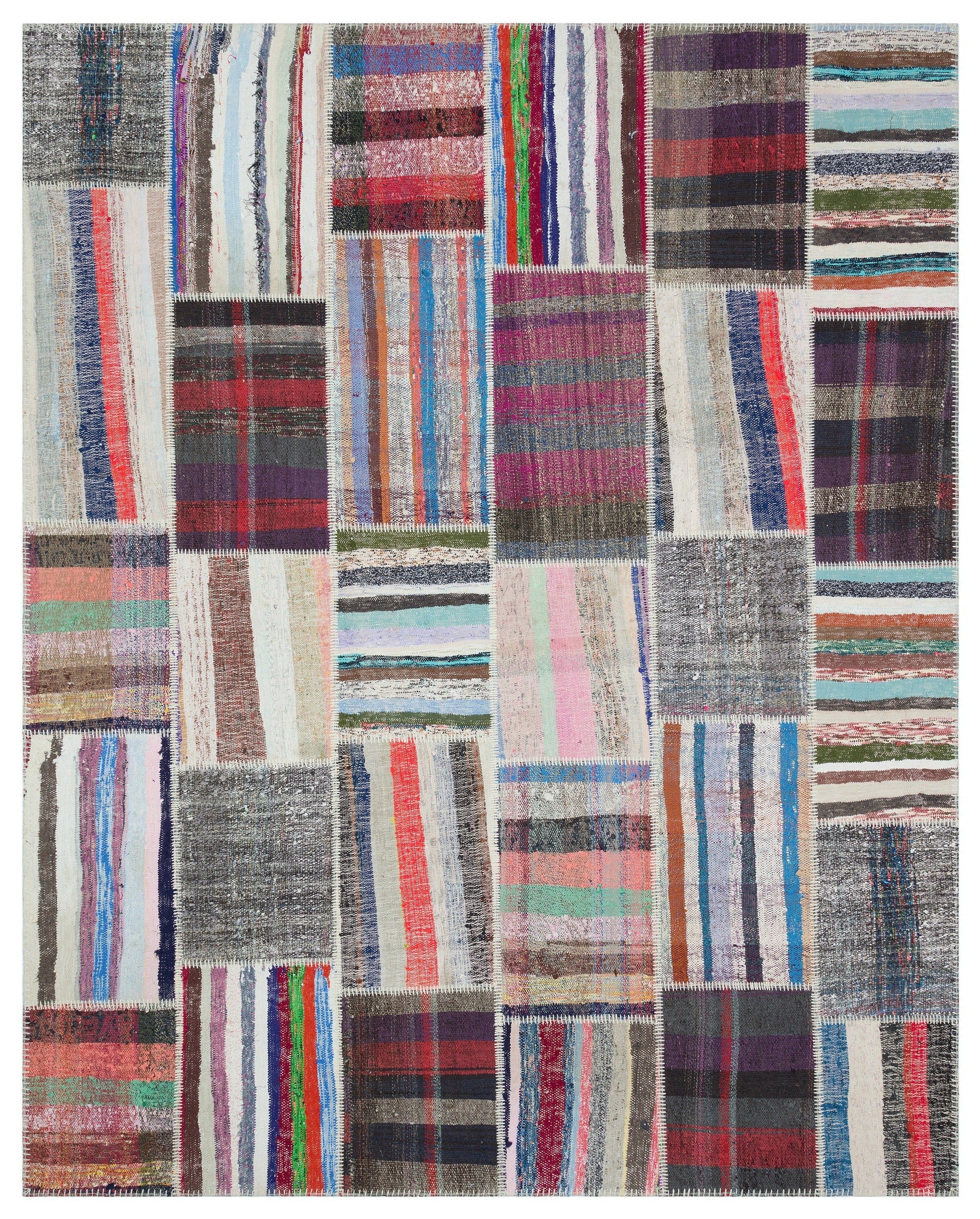 Teselya Beige Striped Wool Handmade Area Rug 9'1" x 12'0"