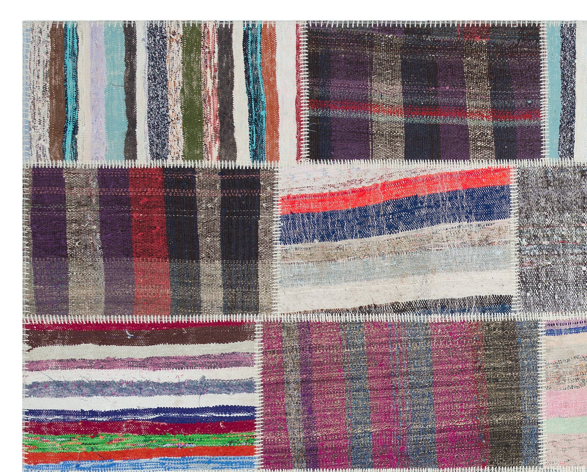 Teselya Beige Striped Wool Handmade Area Rug 9'1" x 12'0"