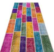 Iskece 29556 Beige Patchwork Wool Handmade Area Rug 3'8" x 7'10"