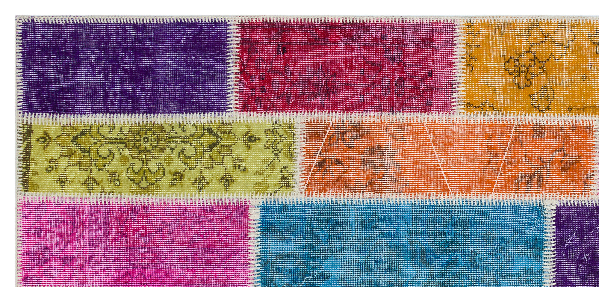 Iskece 29556 Beige Patchwork Wool Handmade Area Rug 3'8" x 7'10"