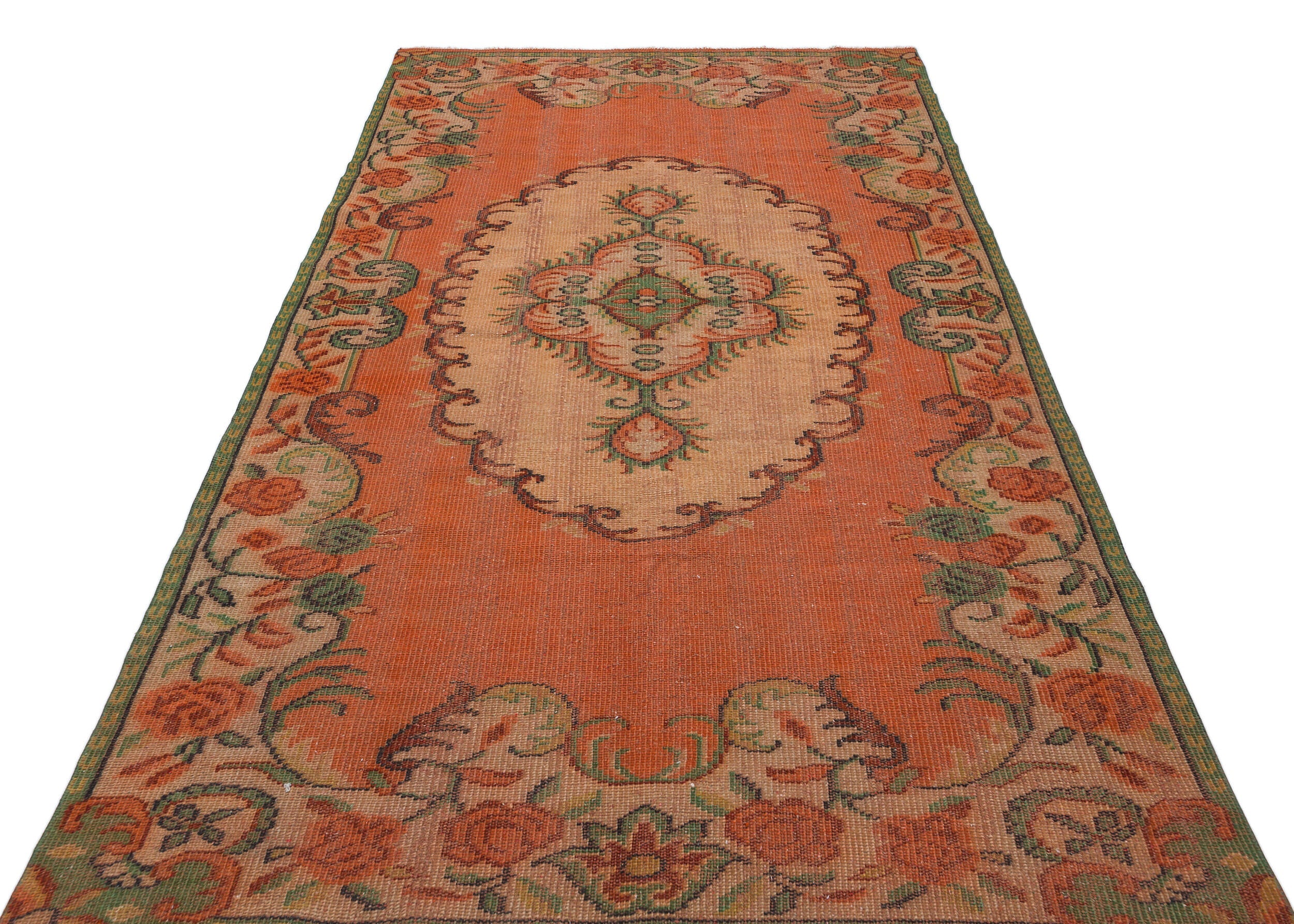 Atina Orange Vintage Wool Handmade Area Rug 5'3" x 8'11"