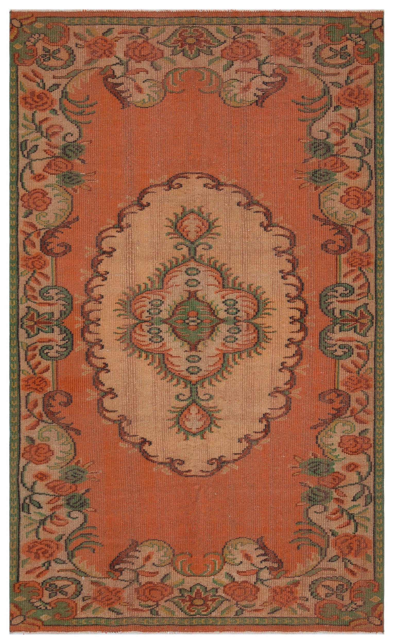 Atina Orange Vintage Wool Handmade Area Rug 5'3" x 8'11"