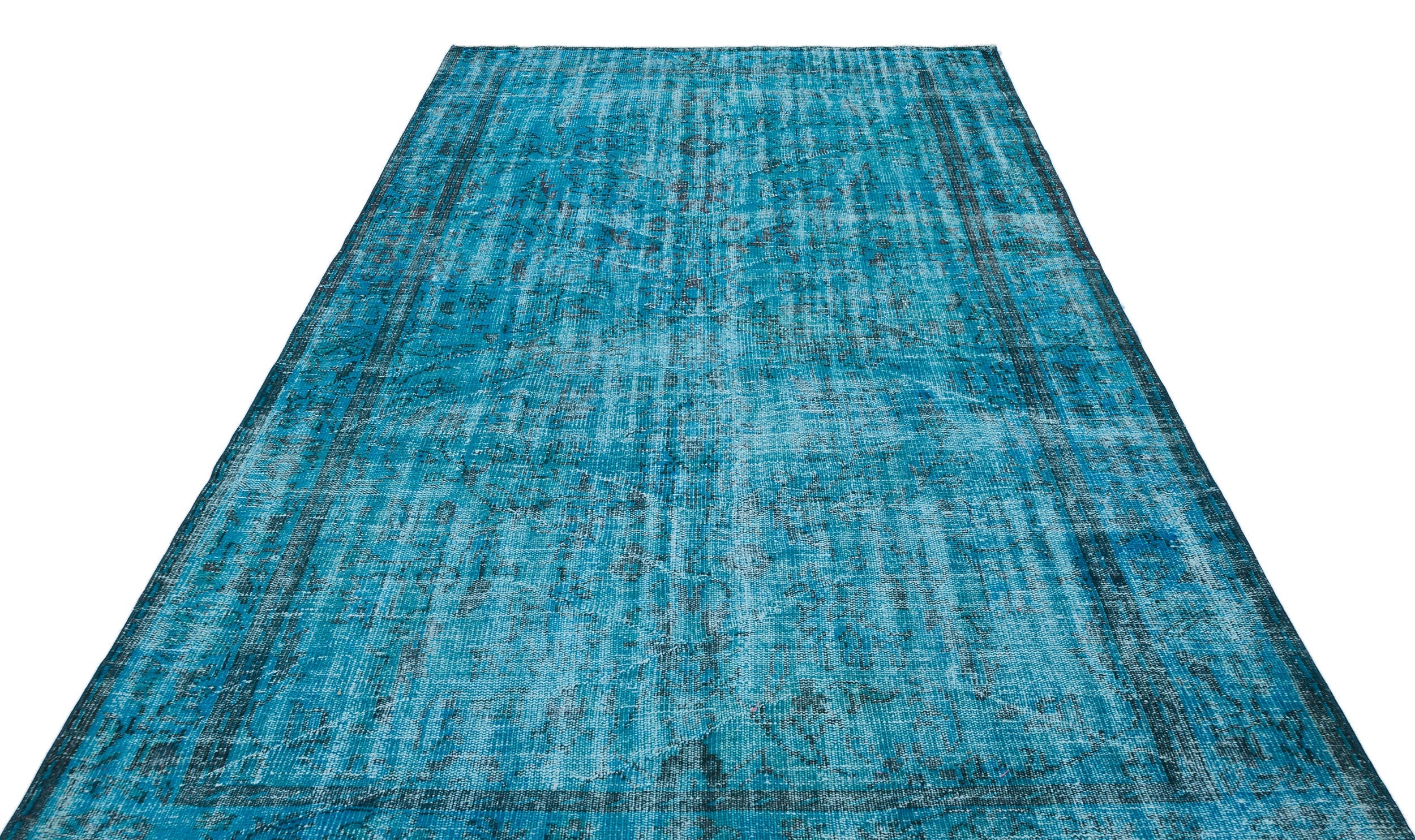 Atina Turquoise Vintage Wool Handmade Area Rug 6'5" x 9'1"