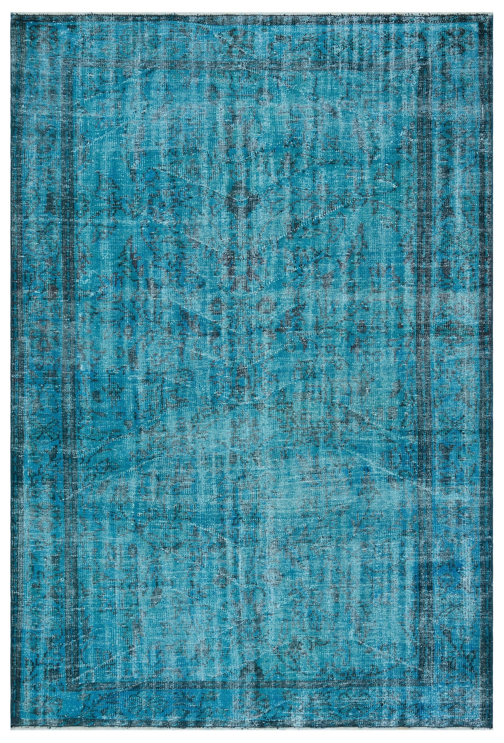 Atina Turquoise Vintage Wool Handmade Area Rug 6'5" x 9'1"