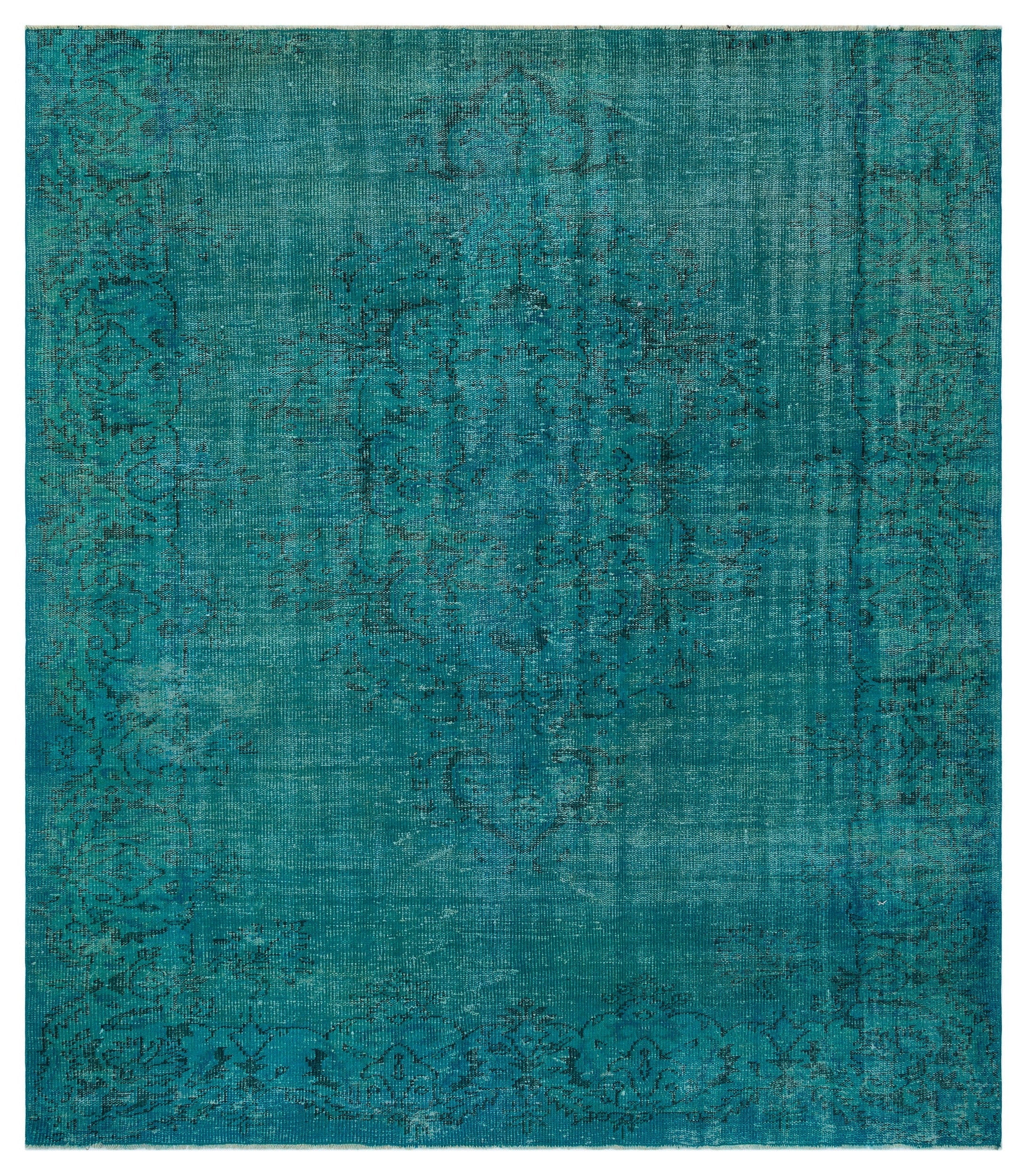 Atina Turquoise Vintage Wool Handmade Area Rug 7'4" x 8'2"