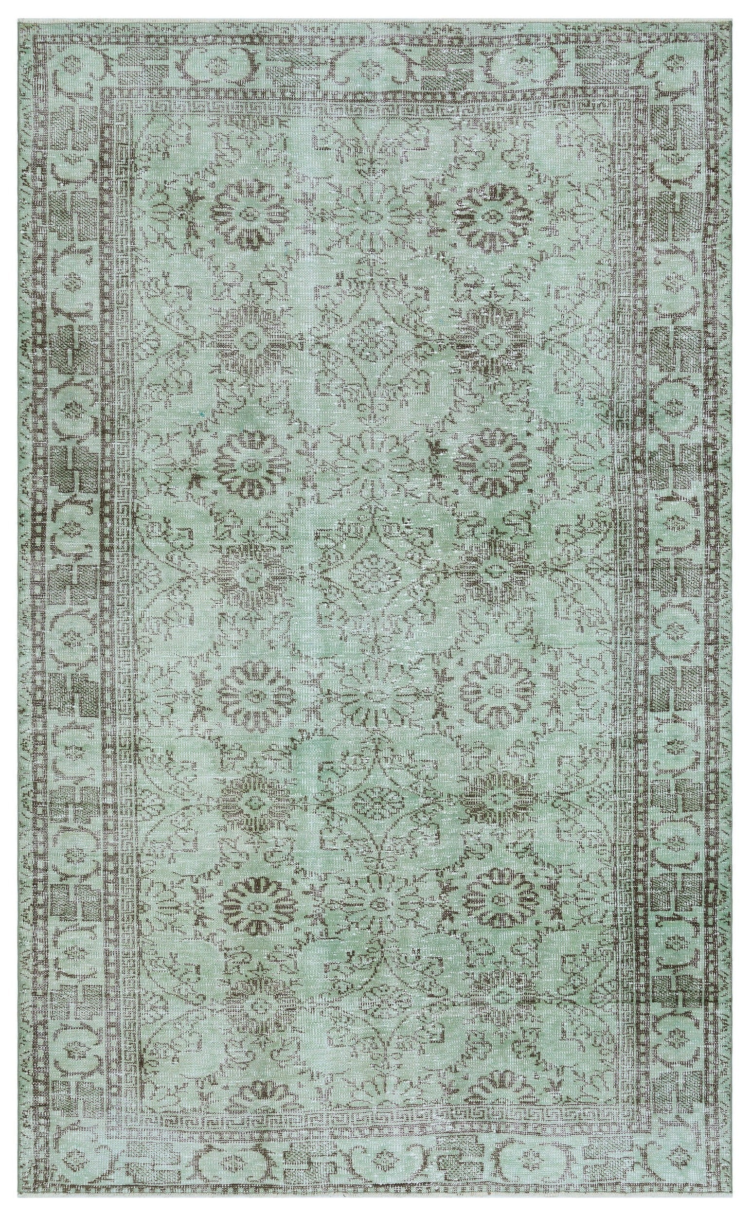 Atina Green Vintage Wool Handmade Area Rug 5'6" x 9'11"