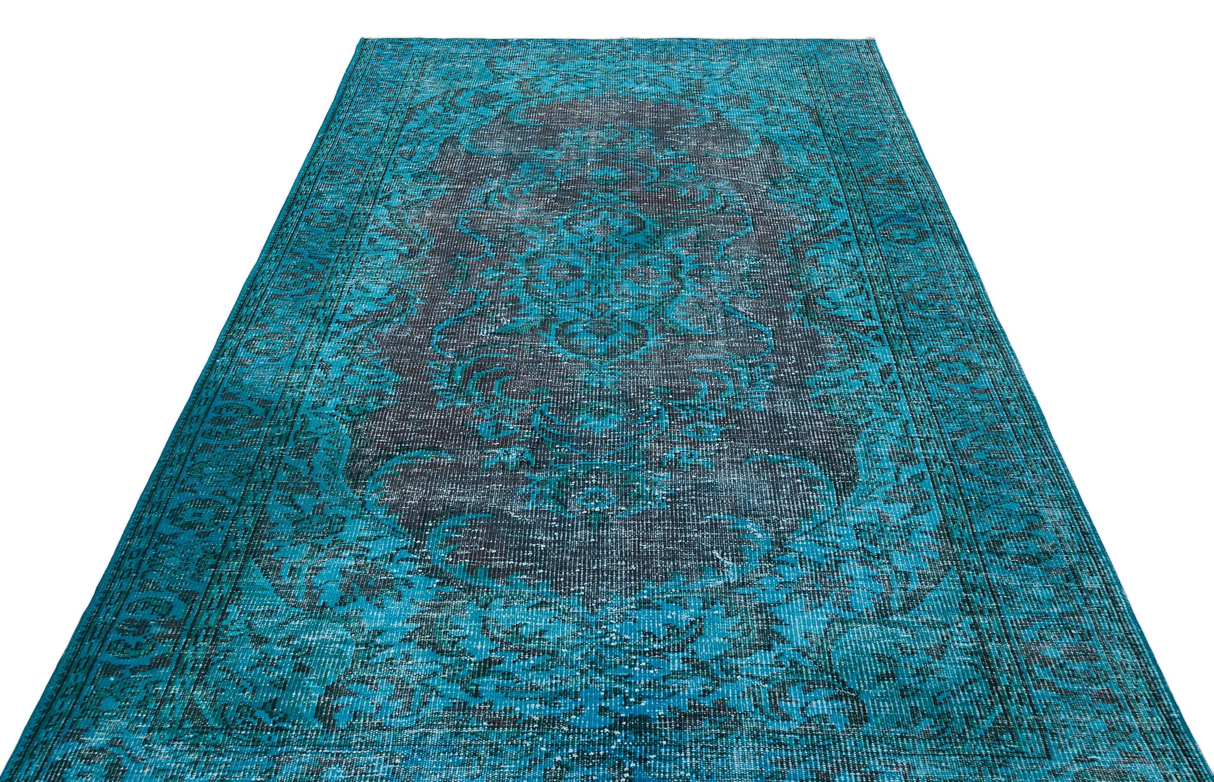 Atina Turquoise Vintage Wool Handmade Area Rug 5'9" x 8'6"
