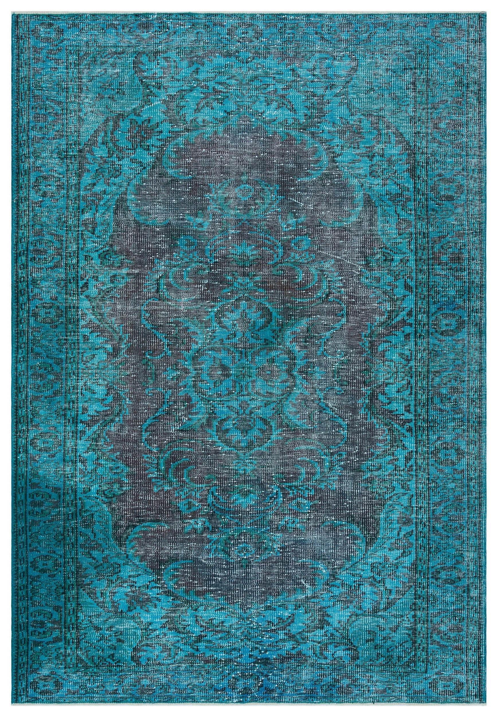 Atina Turquoise Vintage Wool Handmade Area Rug 5'9" x 8'6"