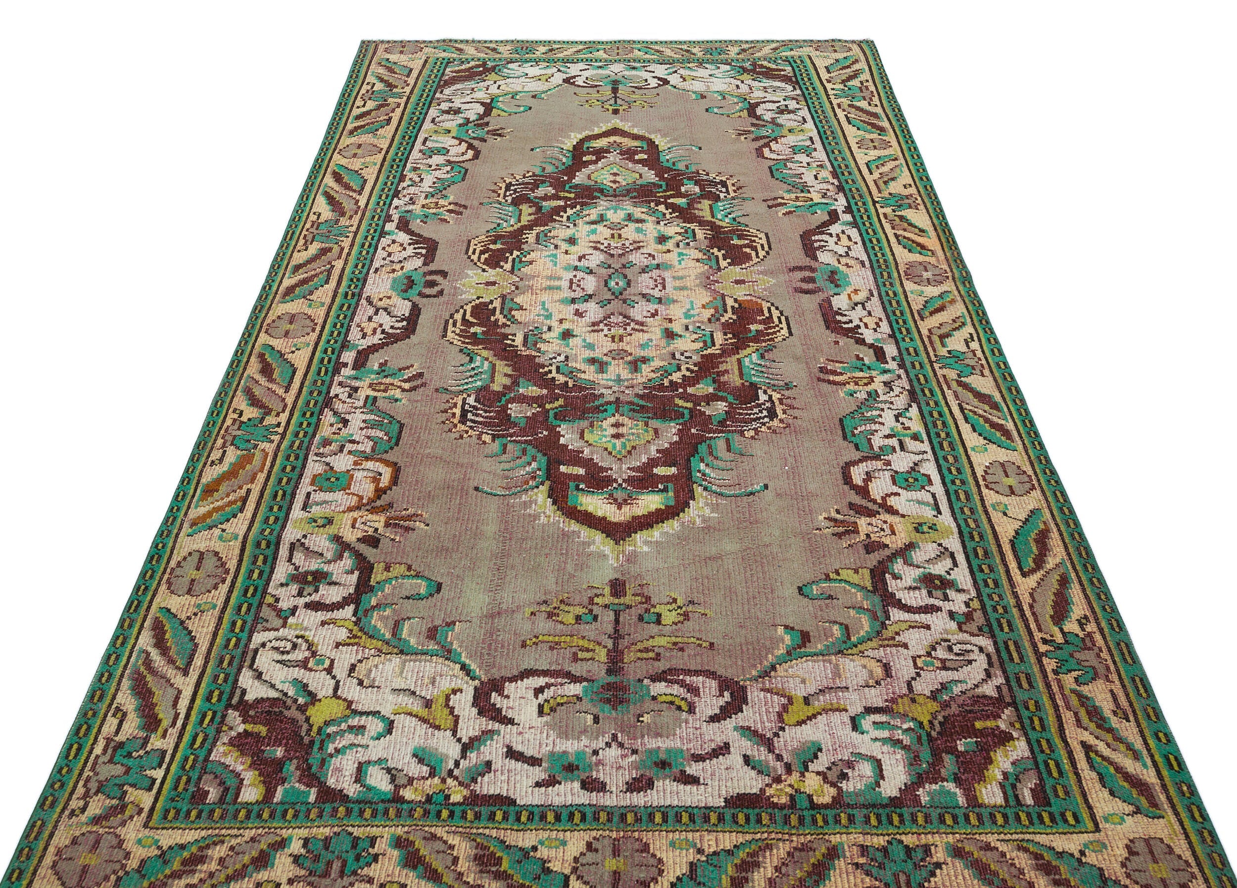 Atina Green Vintage Wool Handmade Area Rug 5'1" x 9'1"