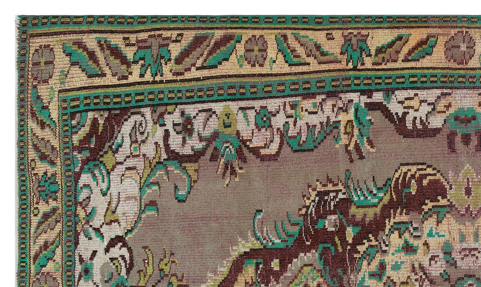 Atina Green Vintage Wool Handmade Area Rug 5'1" x 9'1"