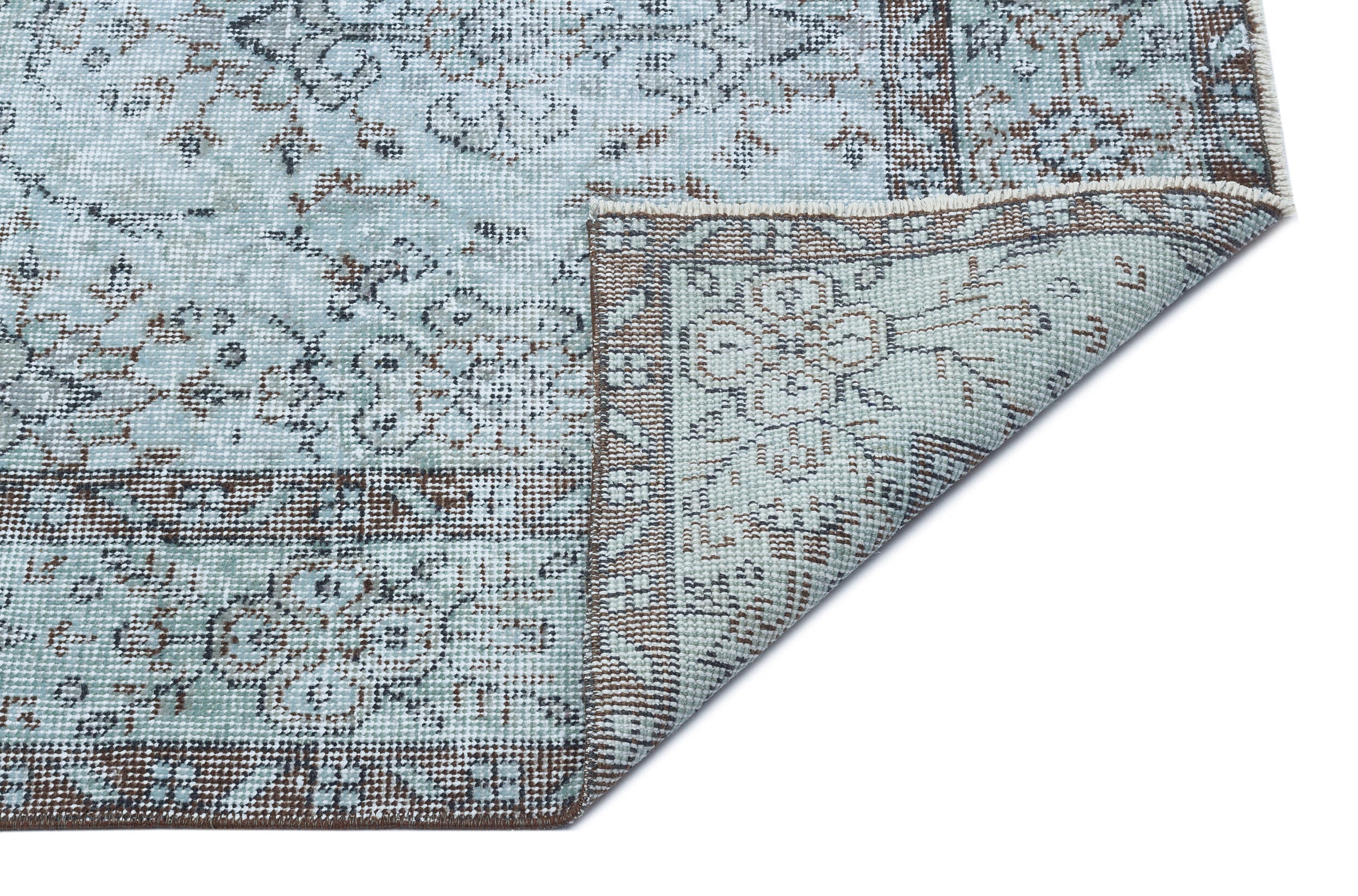 Atina Blue Vintage Wool Handmade Area Rug 5'2" x 9'3"