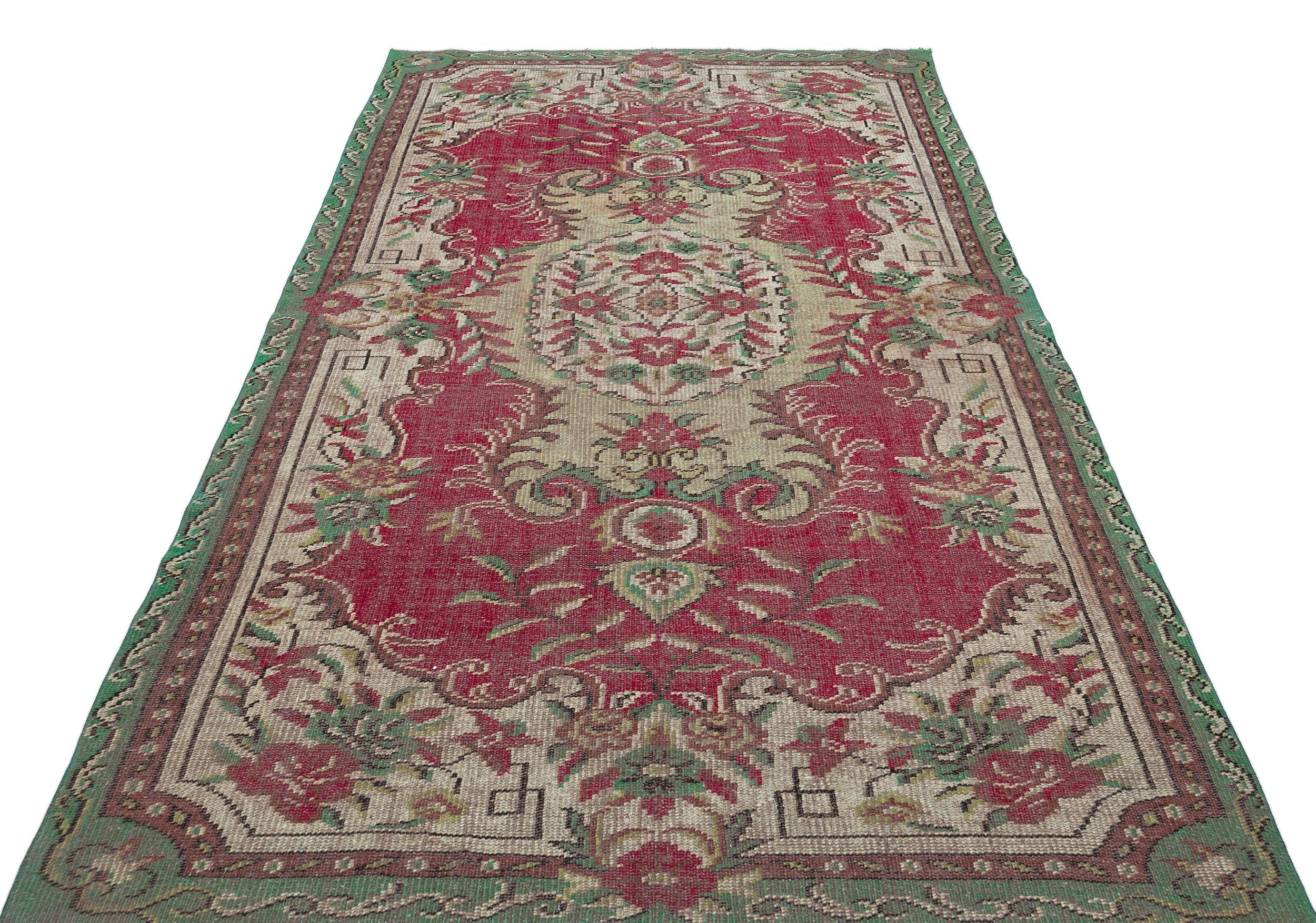 Atina Green Vintage Wool Handmade Area Rug 5'2" x 8'8"