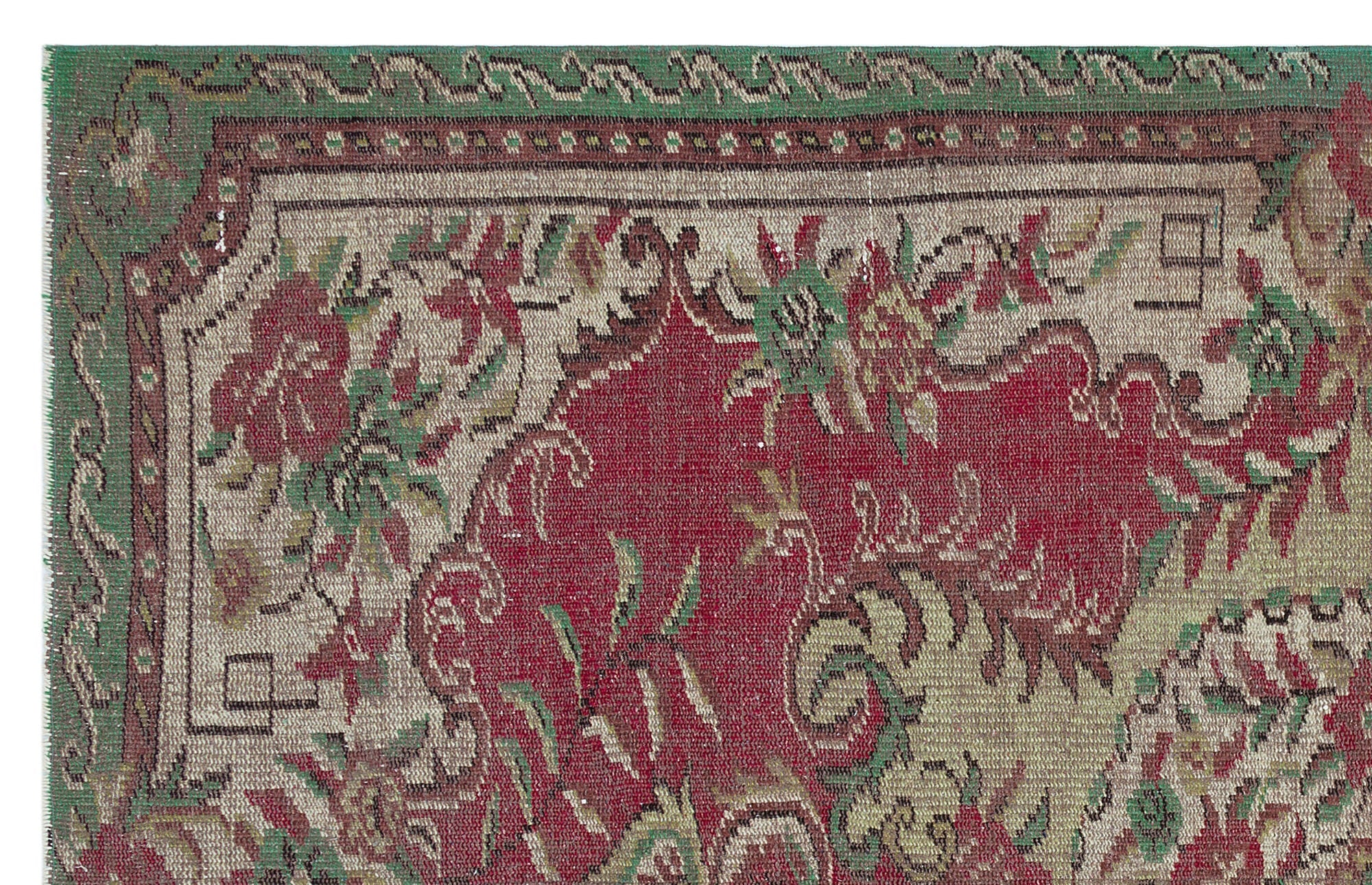 Atina Green Vintage Wool Handmade Area Rug 5'2" x 8'8"