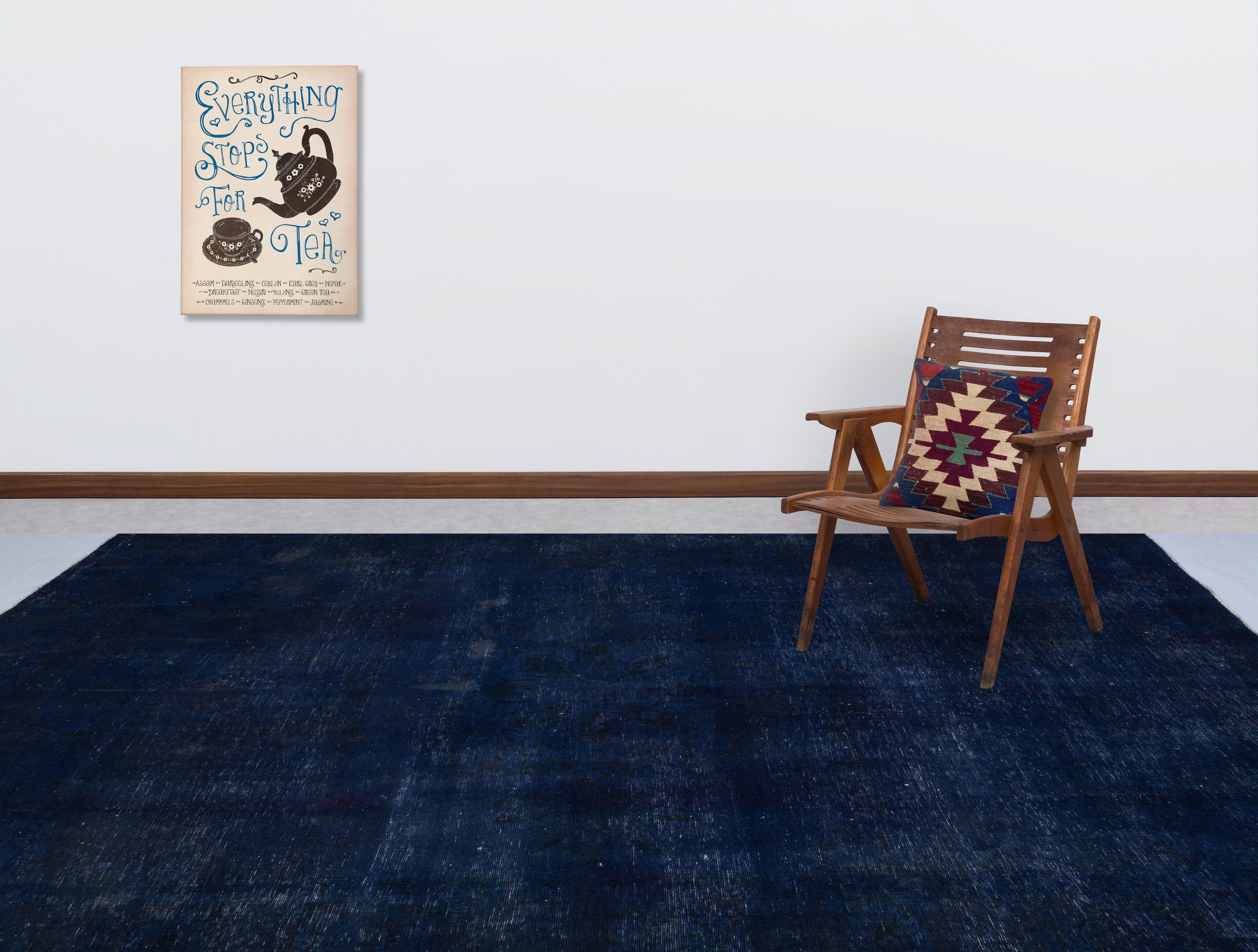 Epir Navy Vintage Wool Handmade Area Rug 6'9" x 10'1"