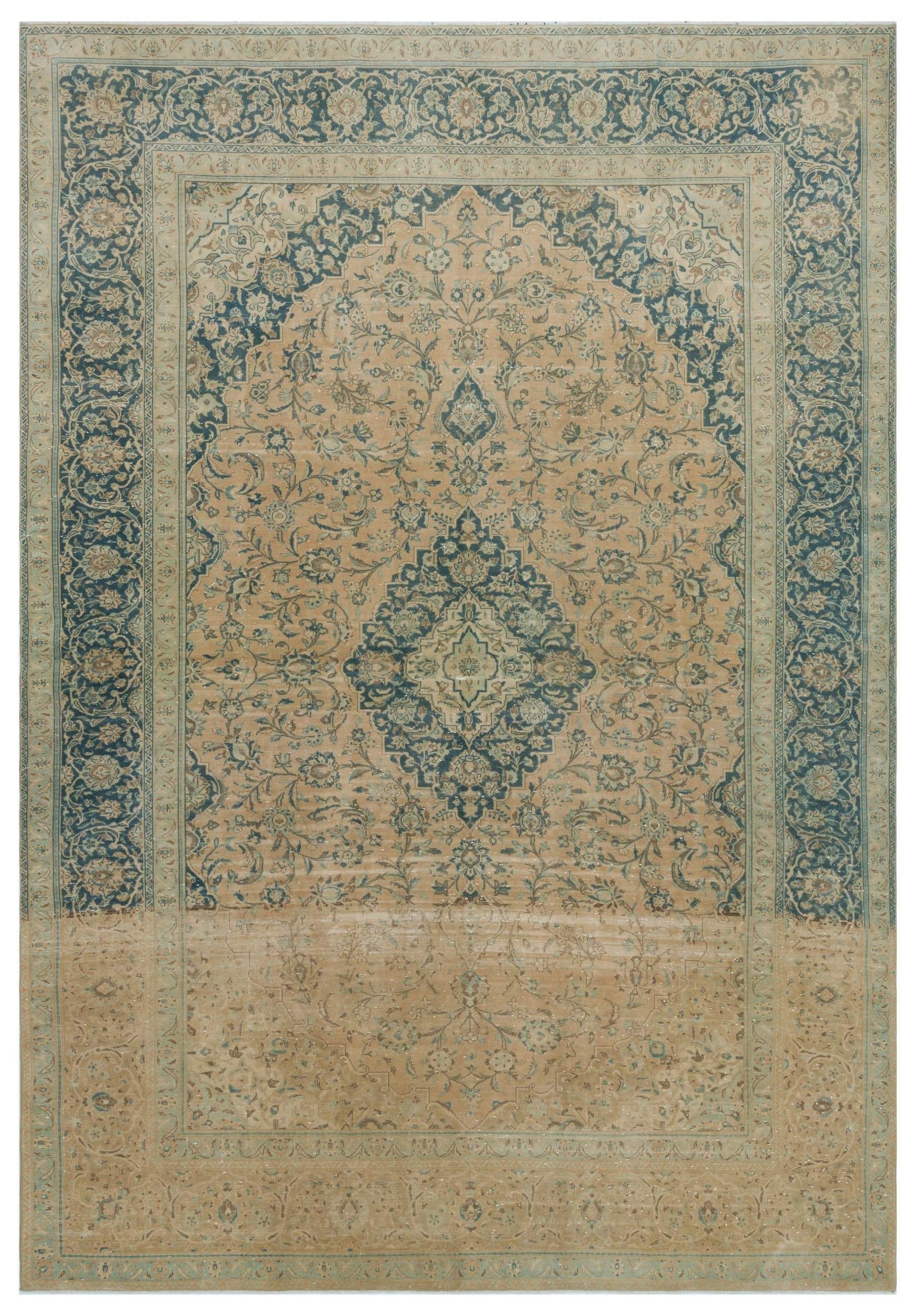 Epir Beige Vintage Wool Handmade Area Rug 9'0" x 13'1"