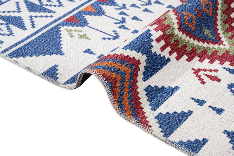 Blue Cotton Area Rug - Digital Print Chenille Carpet | Stylish Washable Floor Mat