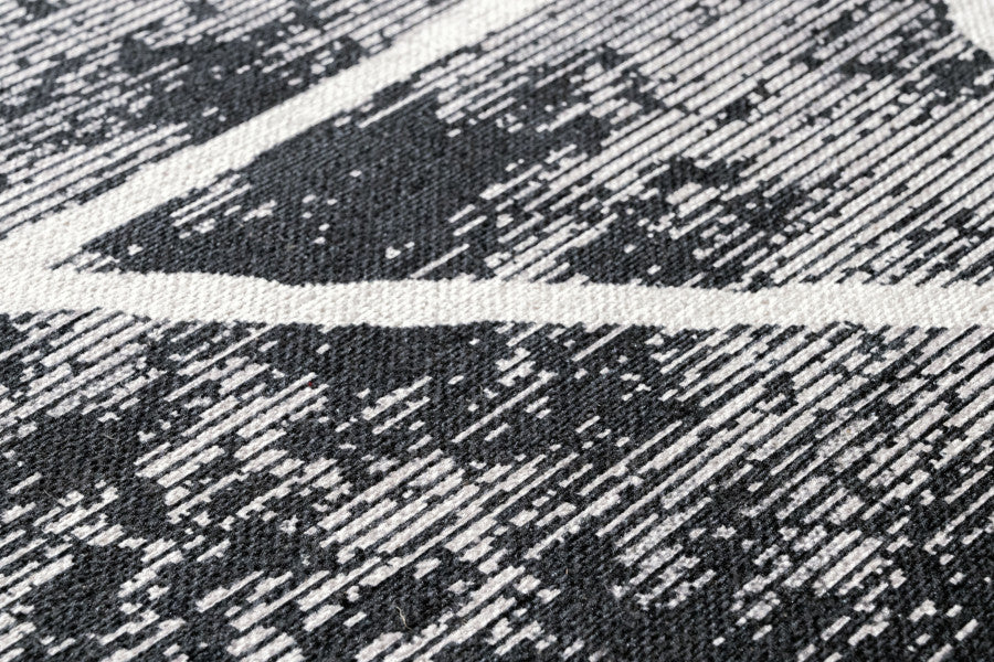Geometric Area Rug - Black Grey Cotton Chenille Digital Print Carpet for Living Room