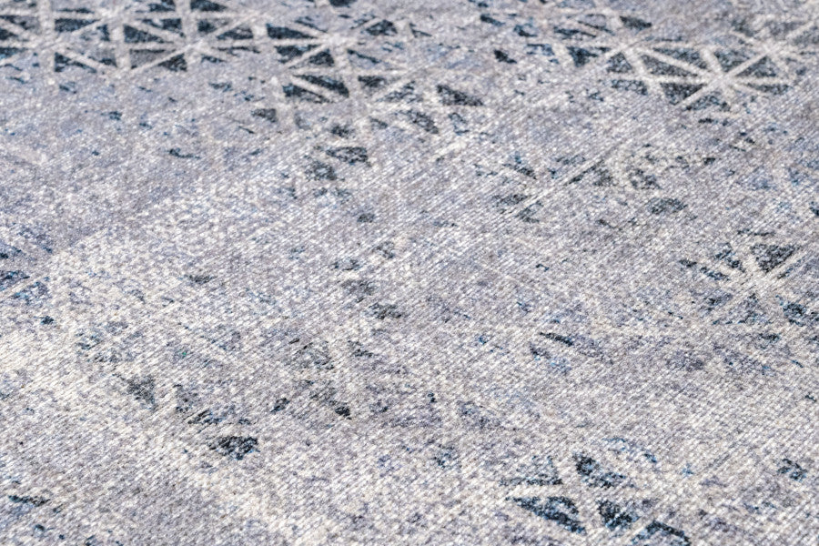 Geometric Area Rug - Grey Cotton Chenille Digital Print Carpet by Pia Monte