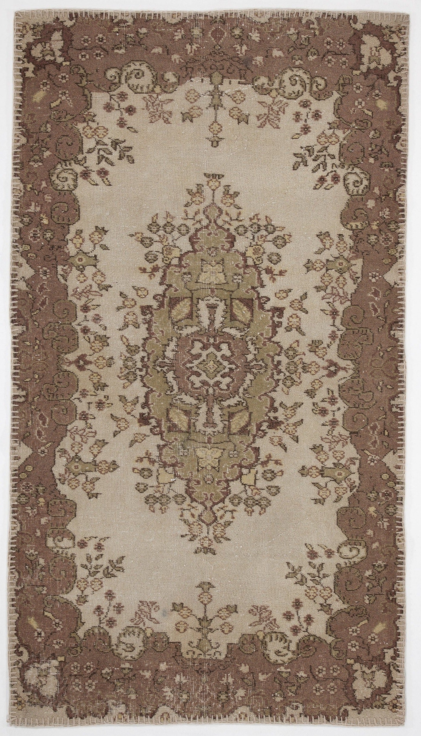 Atina Beige Vintage Wool Handmade Area Rug 3'11" x 7'0"