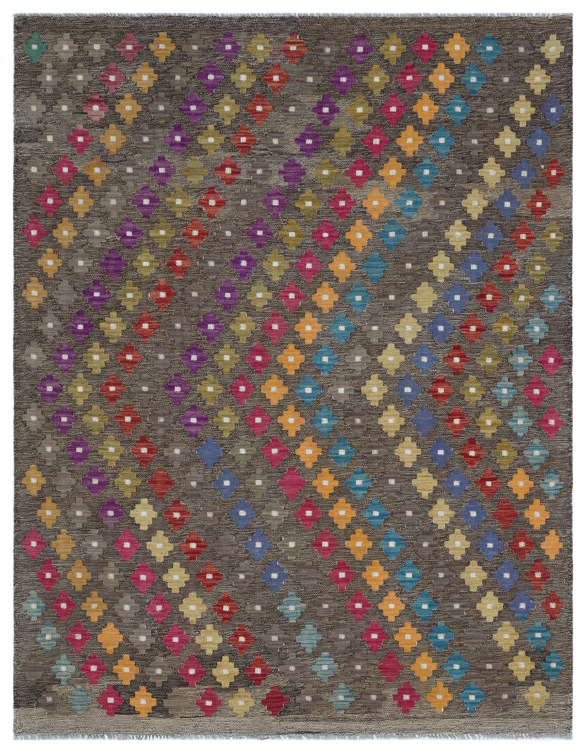 Selanik Brown Vintage Wool Handmade Area Rug 5'1" x 6'6"