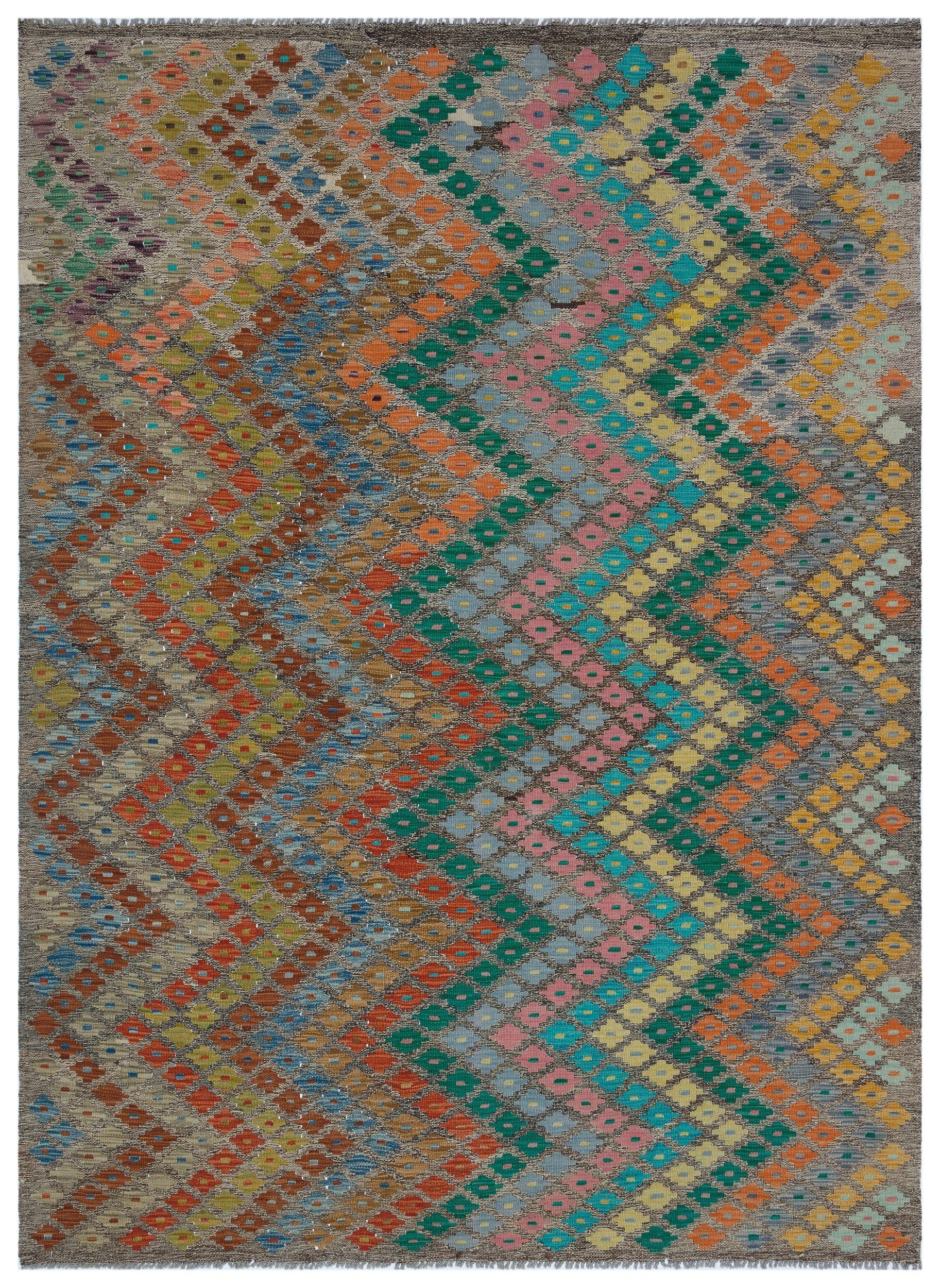 Selanik Beige Vintage Wool Handmade Area Rug 5'4" x 8'11"