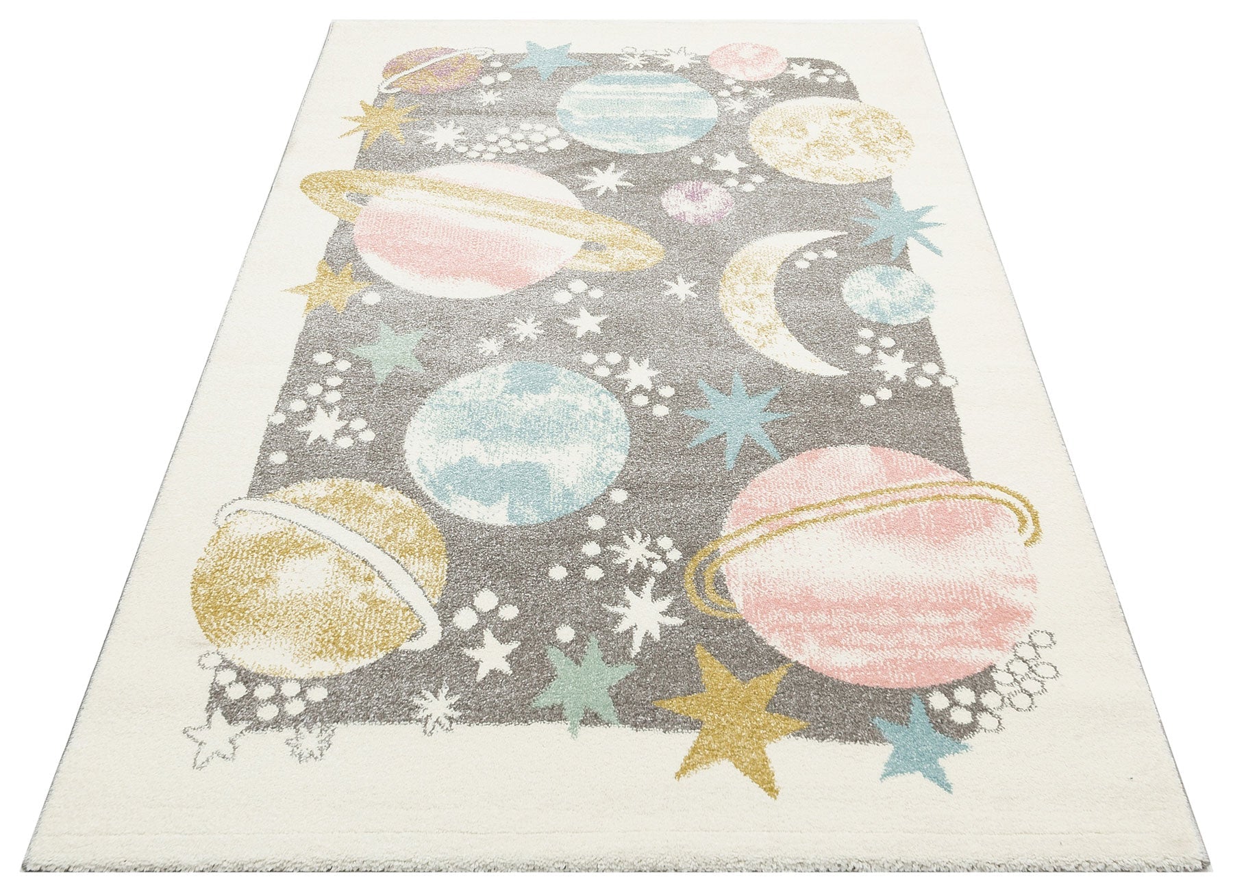 Kids Galaxy Rug – Non Slip Flatweave Grey Carpet With Soft Pile for Playroom