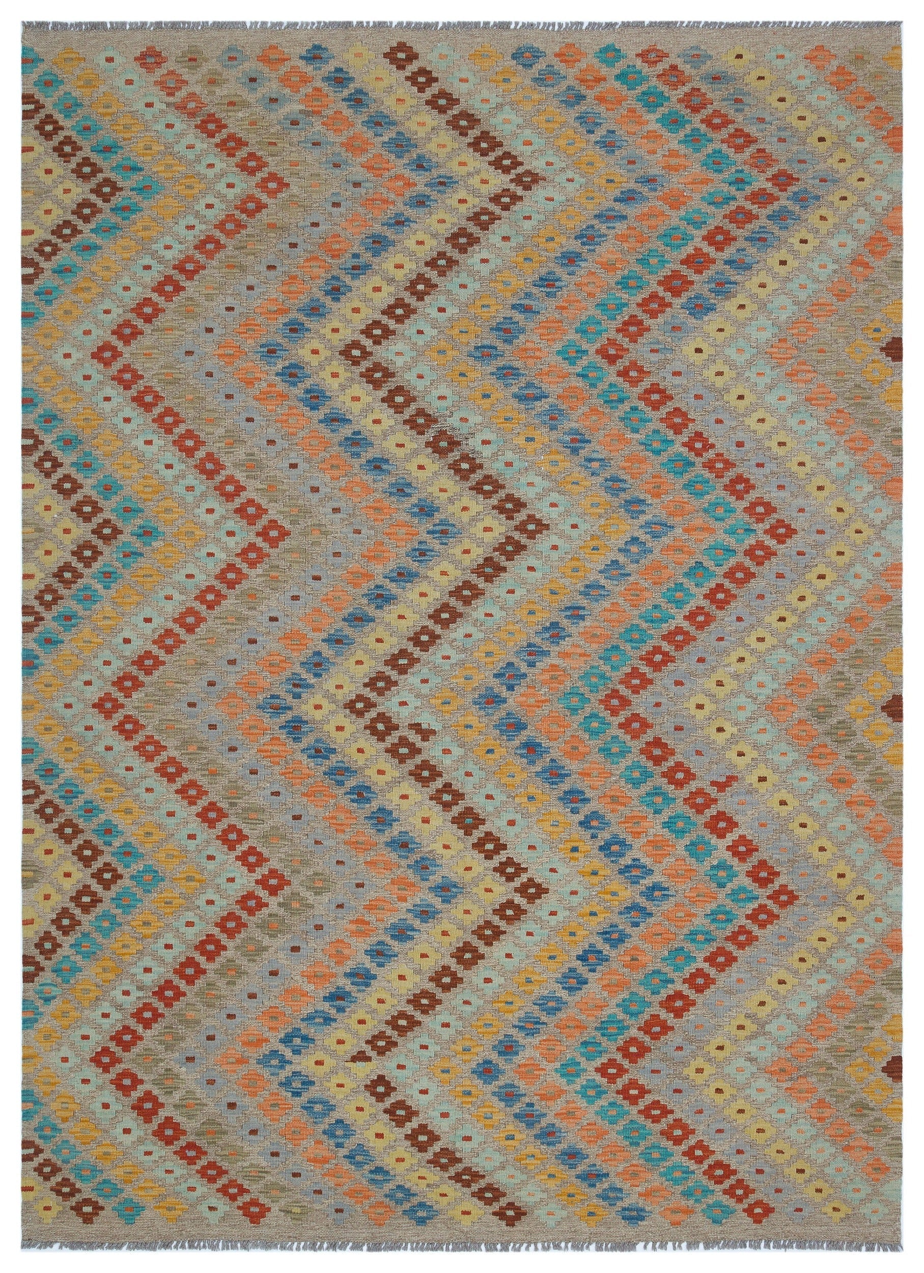 Selanik Beige Vintage Wool Handmade Area Rug 5'2" x 8'8"