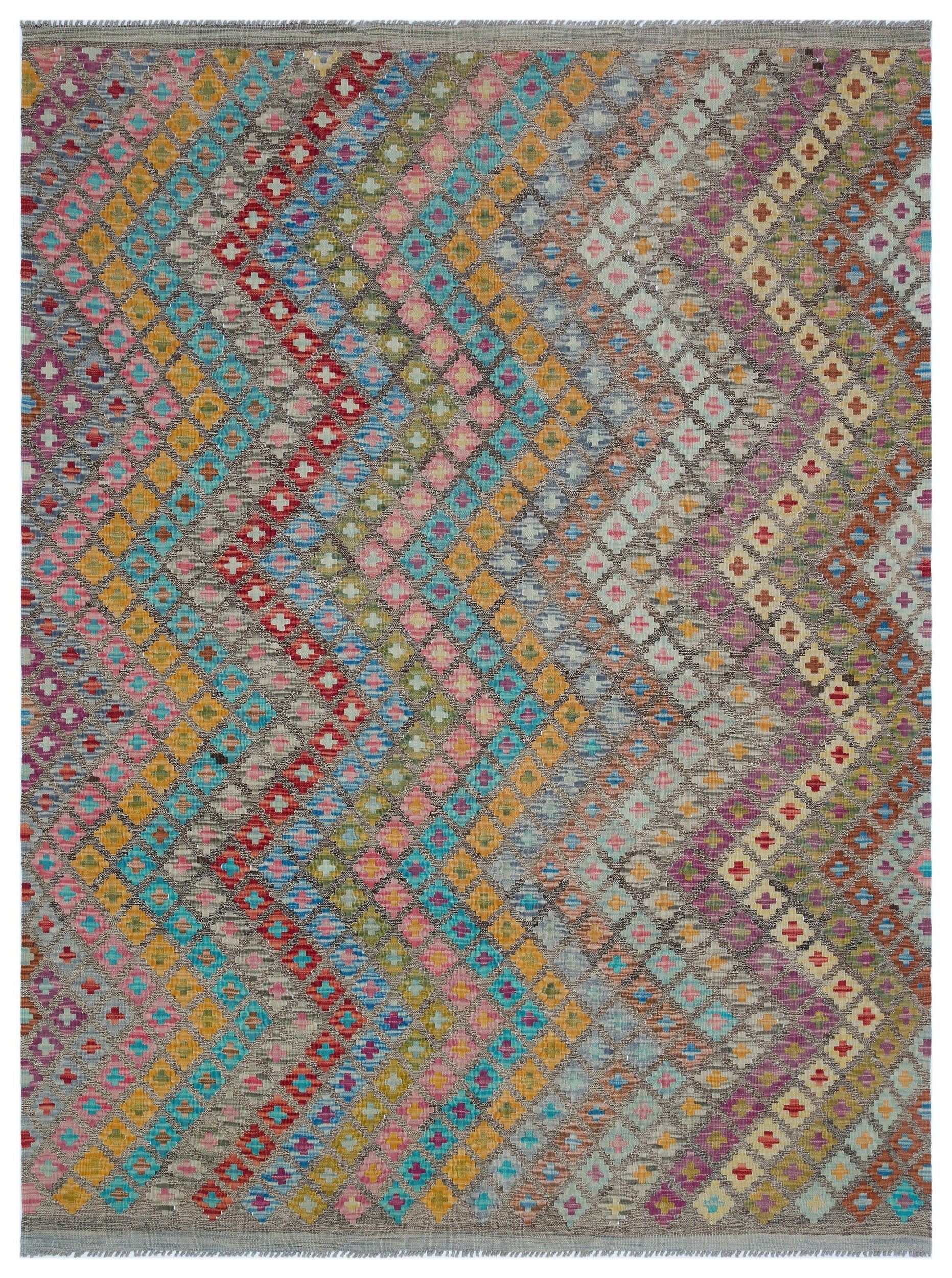 Selanik Beige Vintage Wool Handmade Area Rug 6'2" x 7'11"