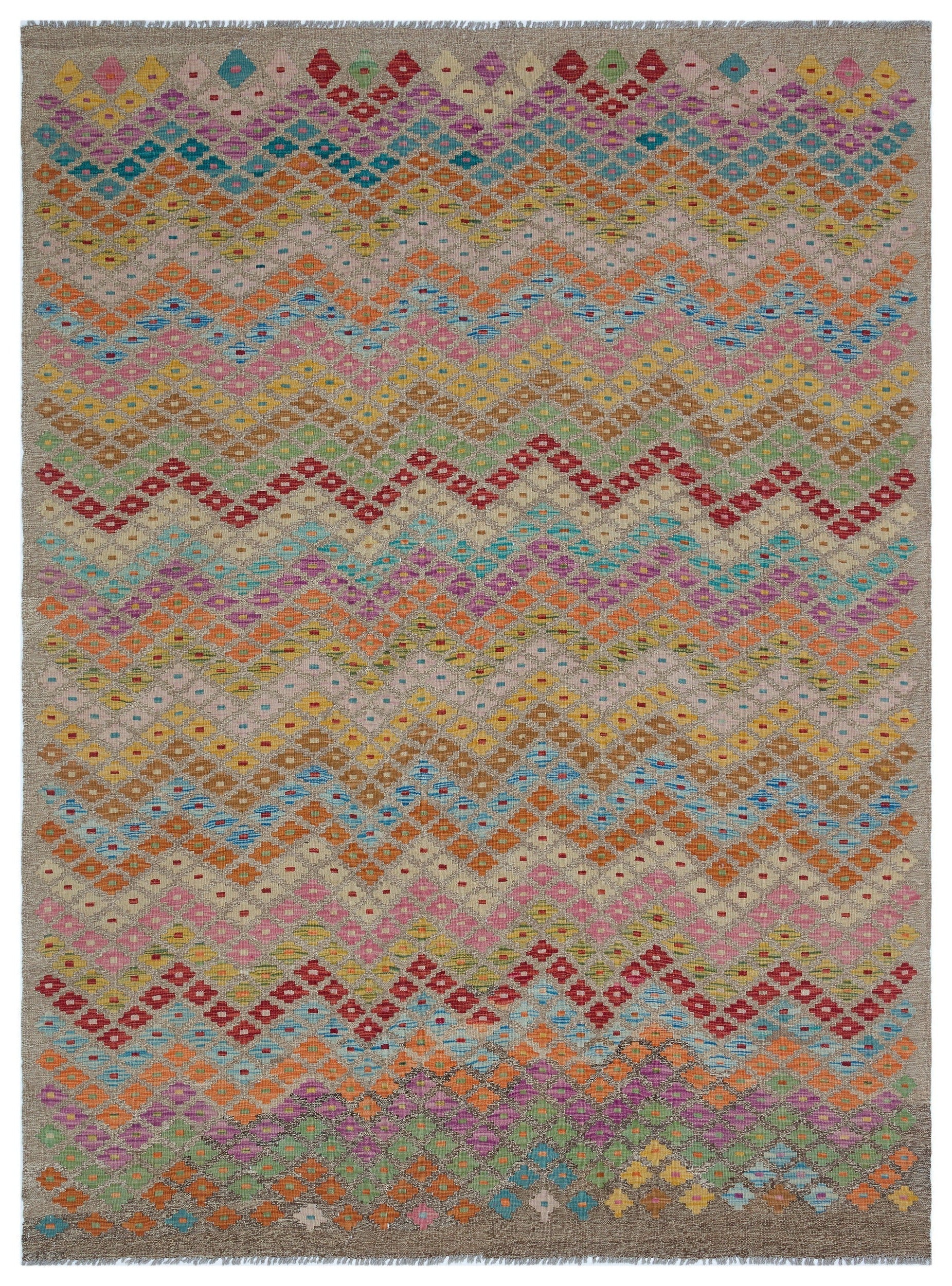 Selanik Beige Vintage Wool Handmade Area Rug 6'3" x 8'2"