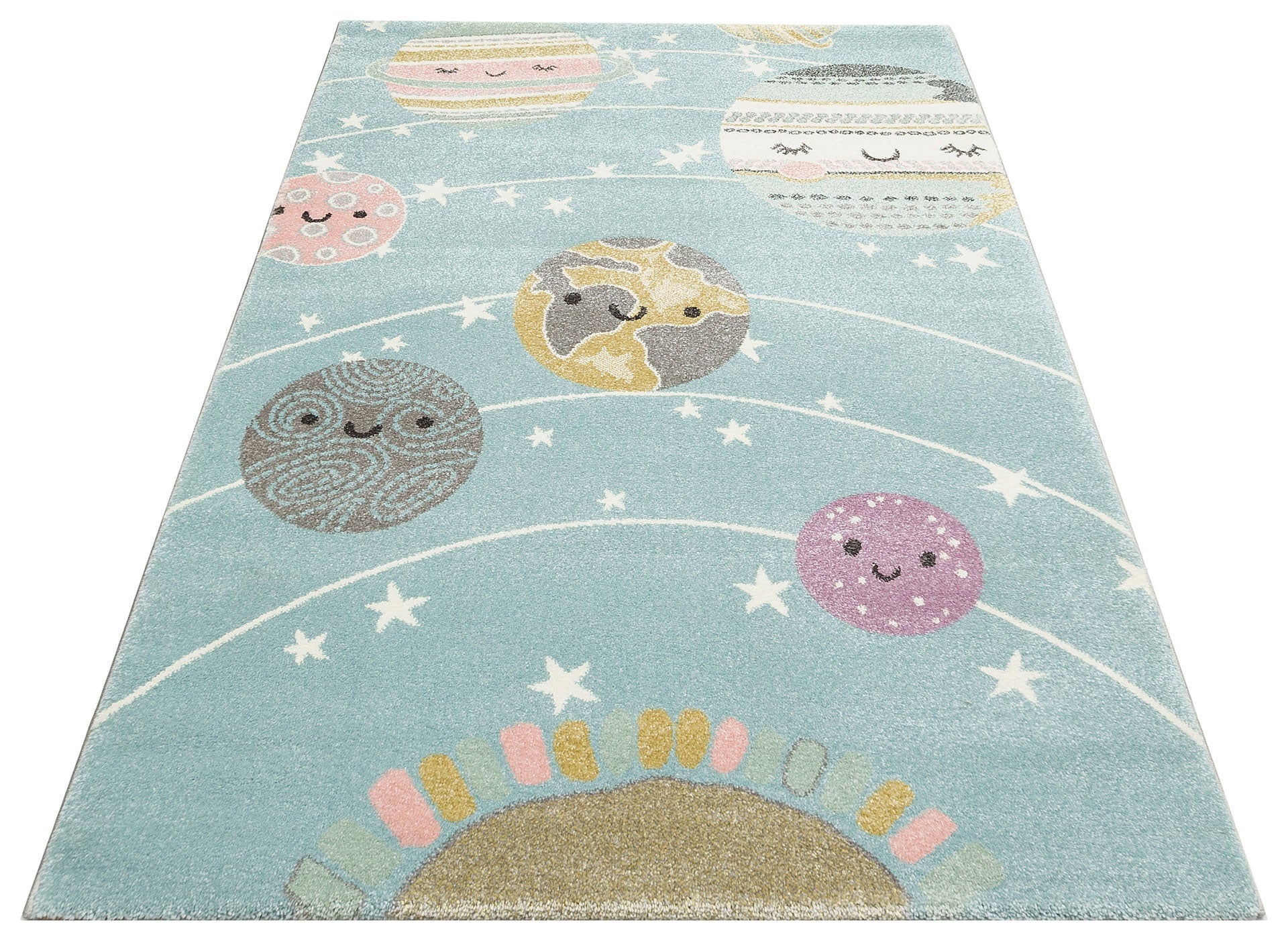 Kids Space Rug – Blue Patterned Children's Carpet With Soft Texture & Anti Slip