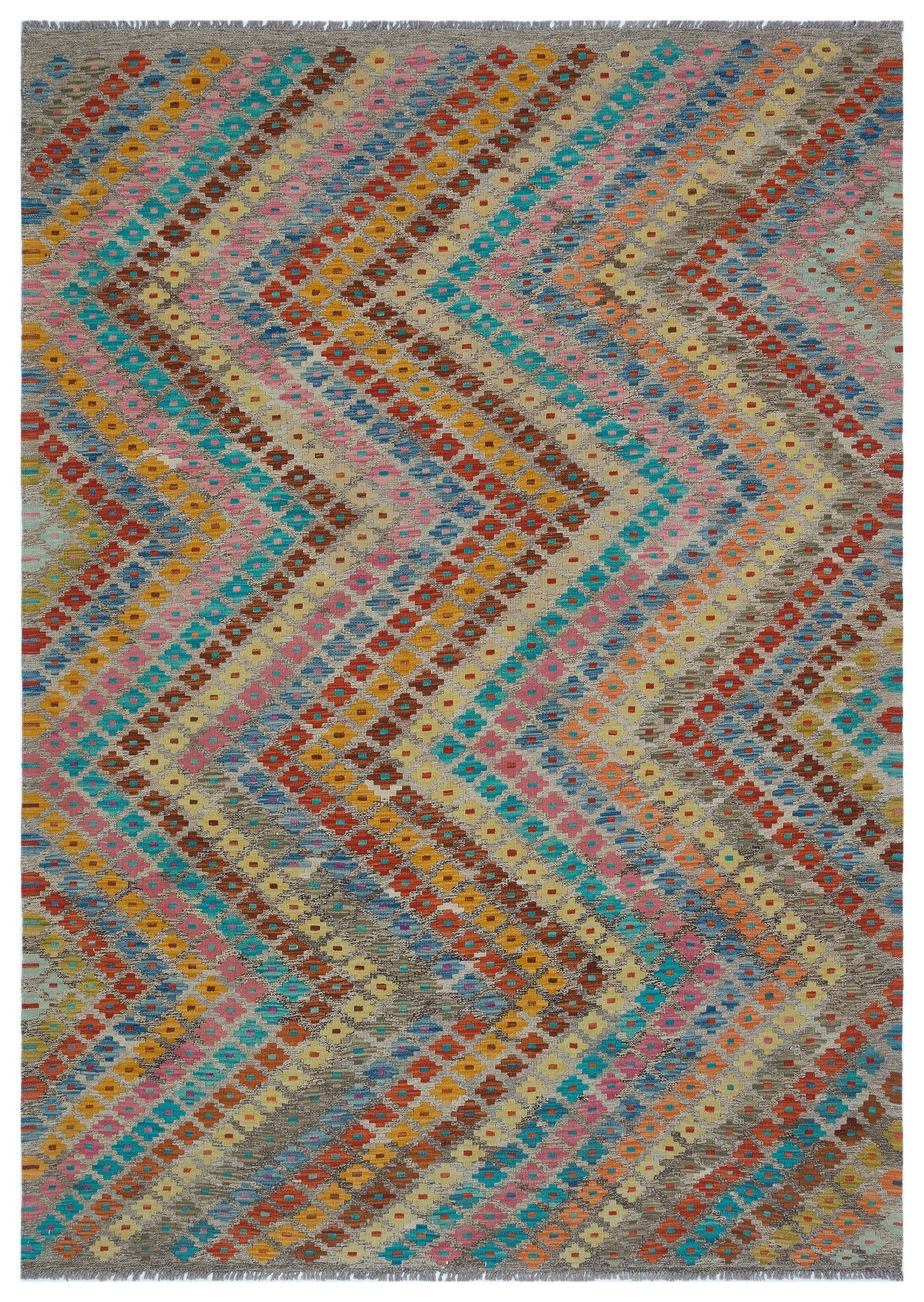 Selanik Beige Vintage Wool Handmade Area Rug 5'7" x 8'6"