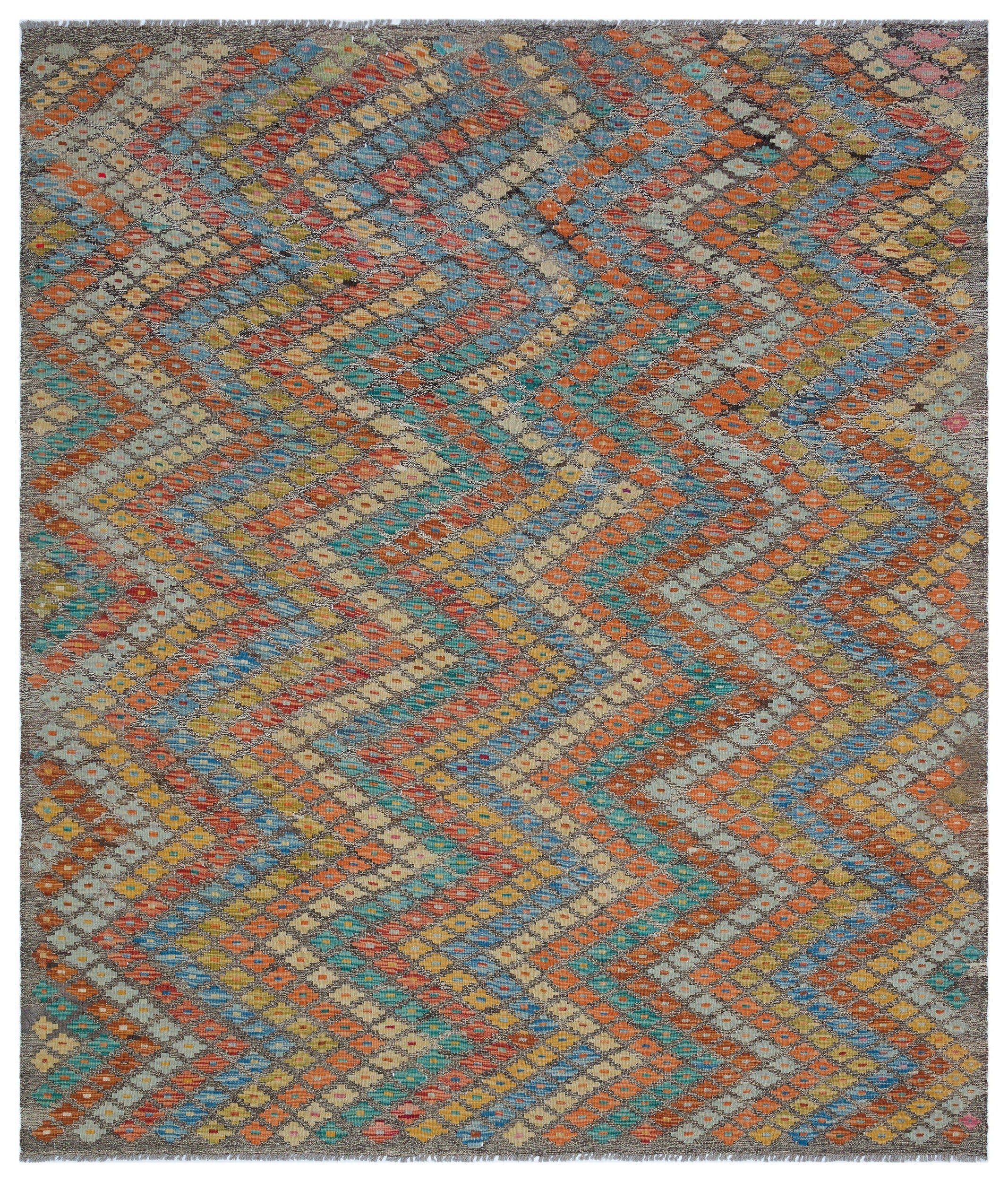 Selanik Beige Vintage Wool Handmade Area Rug 6'8" x 7'7"
