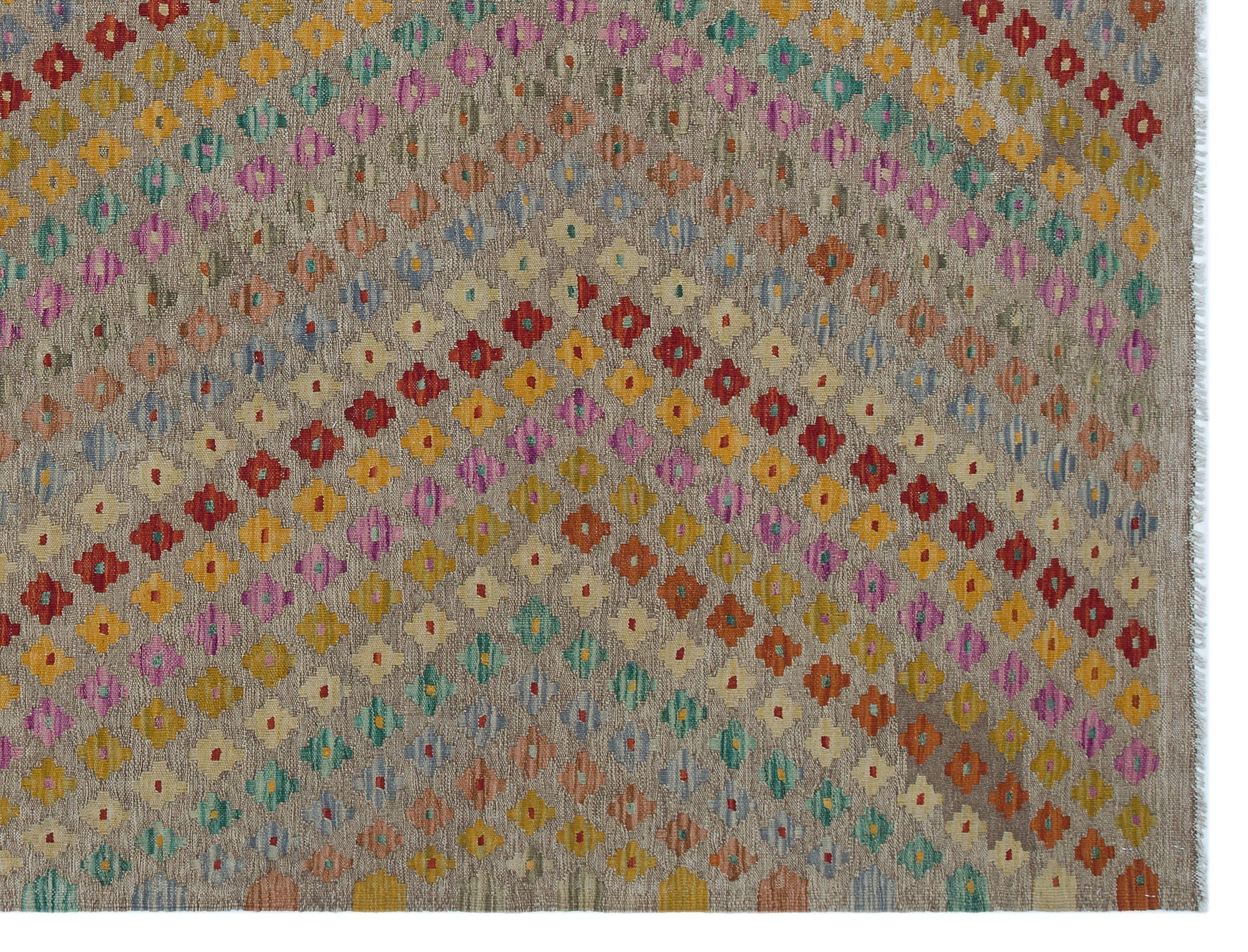 Selanik Beige Vintage Wool Handmade Area Rug 6'3" x 8'4"