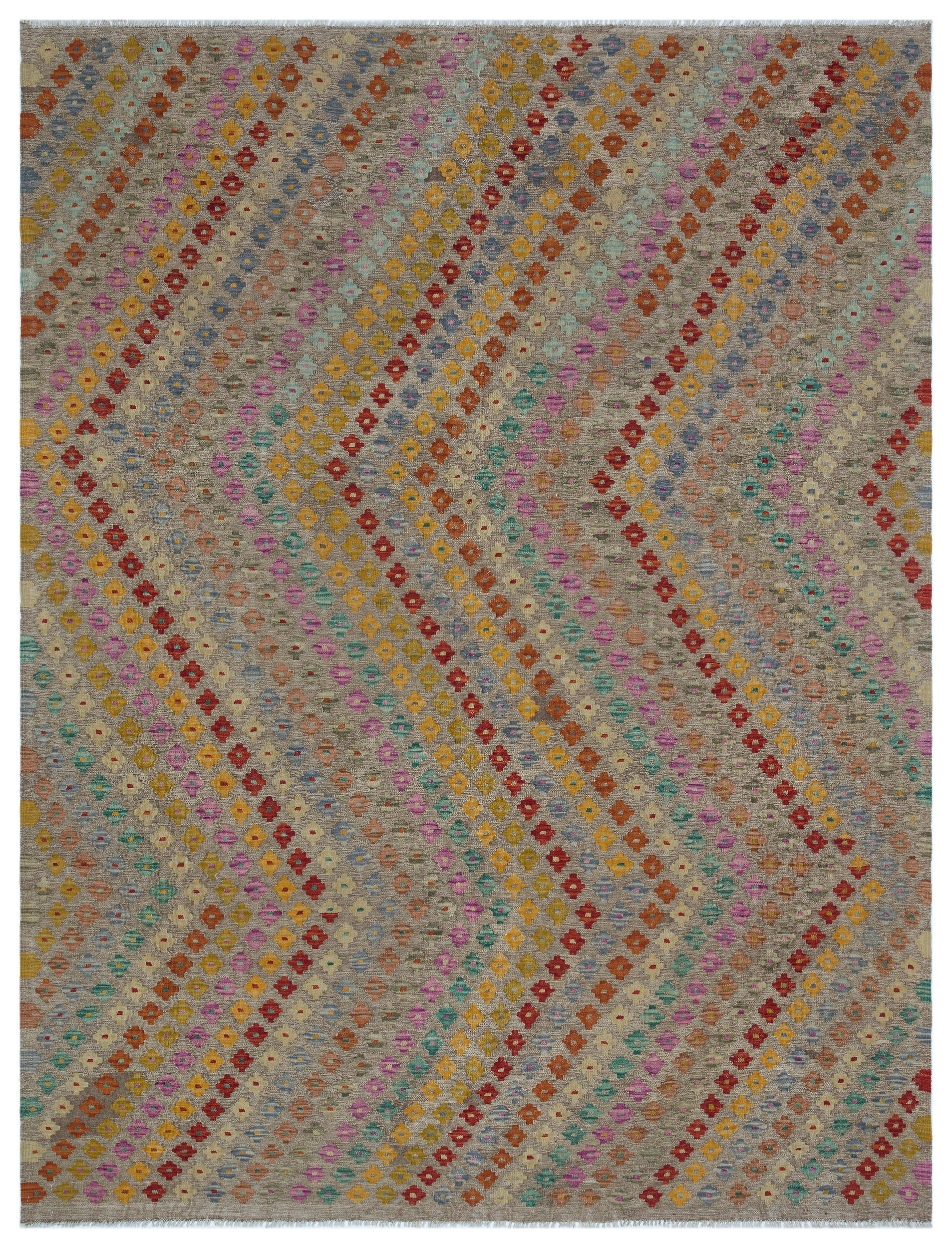 Selanik Beige Vintage Wool Handmade Area Rug 6'3" x 8'4"