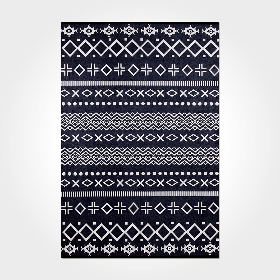 Black Geometric Area Rug – Washable Non Slip Chenille Cotton Carpet for Living Room
