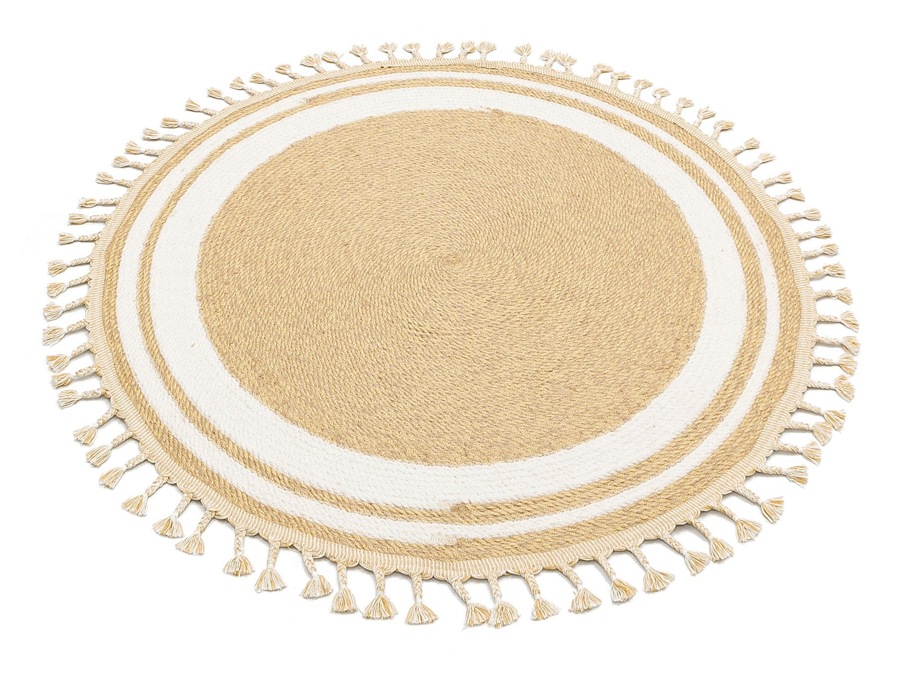 Round Jute Rug – Modern Beige Cotton Flatweave Eco Friendly Carpet