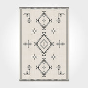 Digital Print Area Rug - Cream Geometric Chenille Cotton Washable Non Slip Carpet