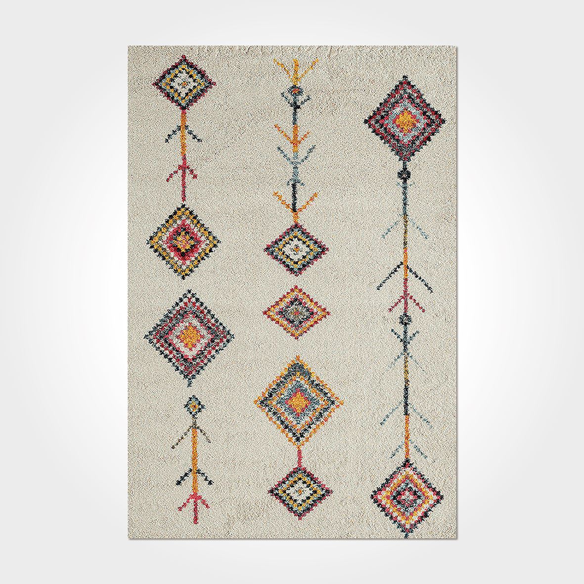 Geometric Area Rug – Washable Non Slip Chenille Cotton Rug Cream Design