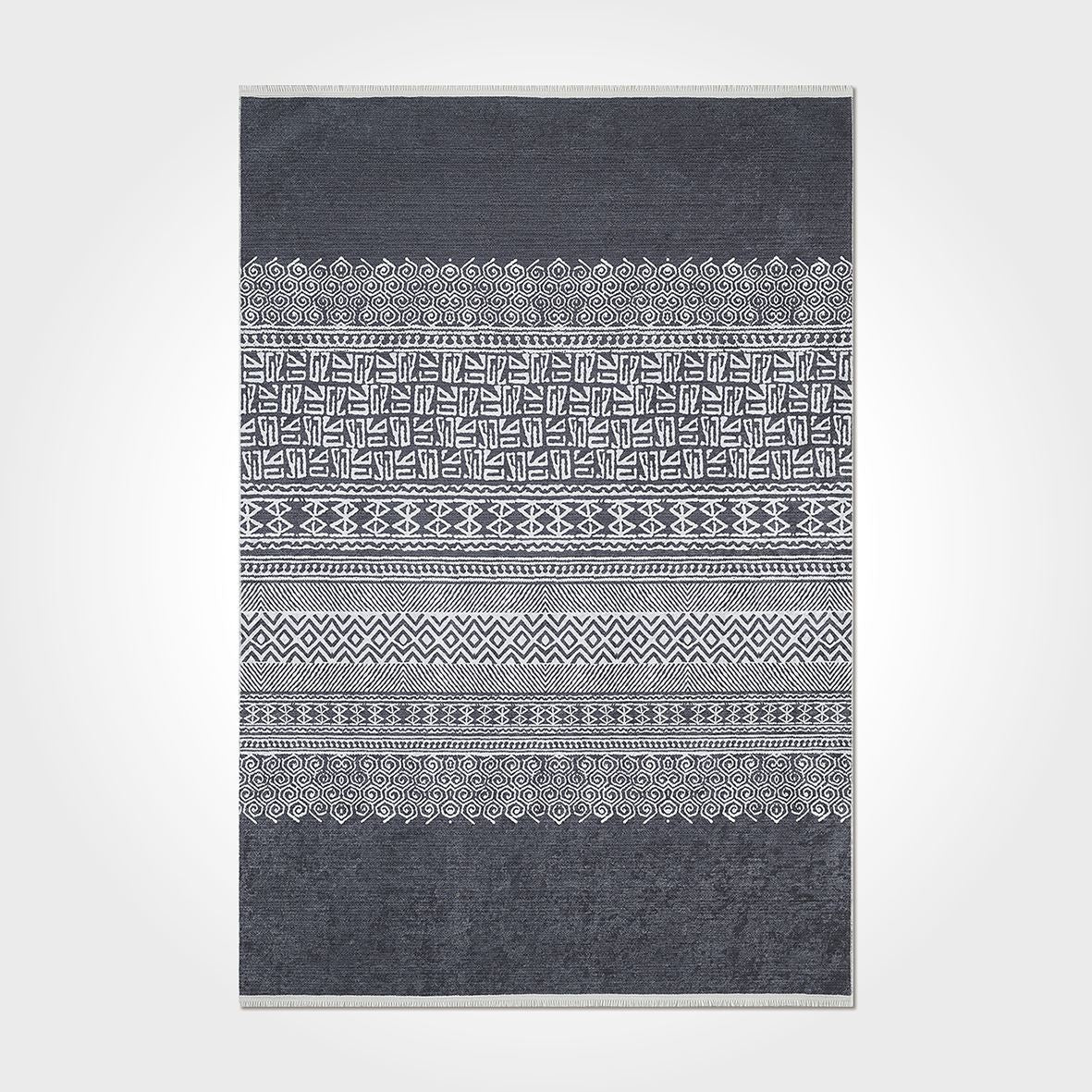 Grey Striped Area Rug - Washable Non Slip Chenille Cotton Rug for Living Room