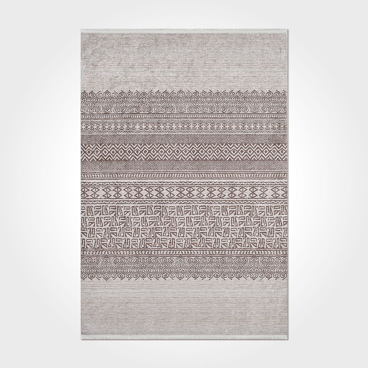 Beige Striped Area Rug – Washable Non Slip Polyester Chenille Carpet