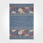 Geometric Area Rug – Washable Non Slip Chenille Cotton Rug in Blue Design