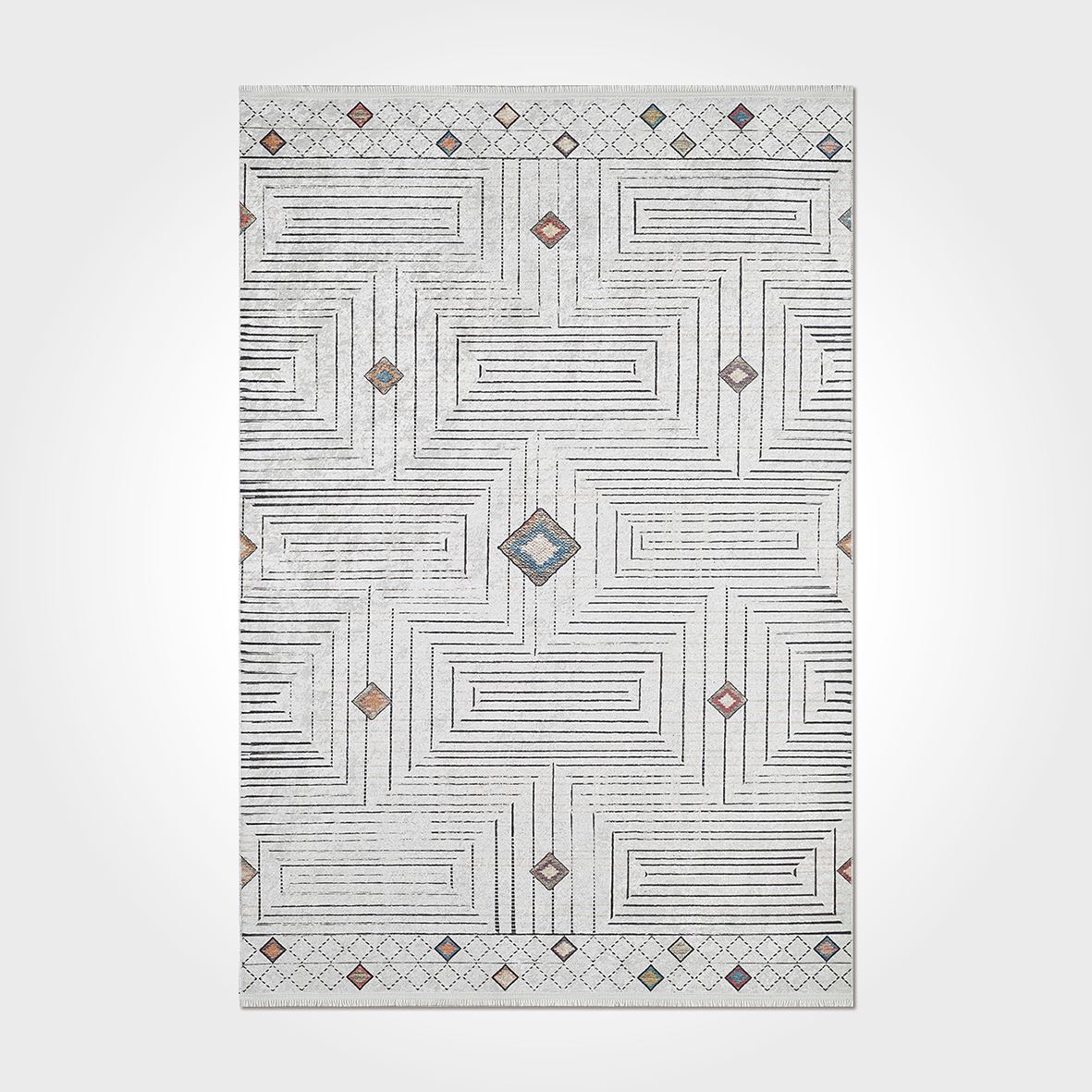 Geometric Chenille Area Rug – Washable Non Slip Grey Cotton Polyester Carpet