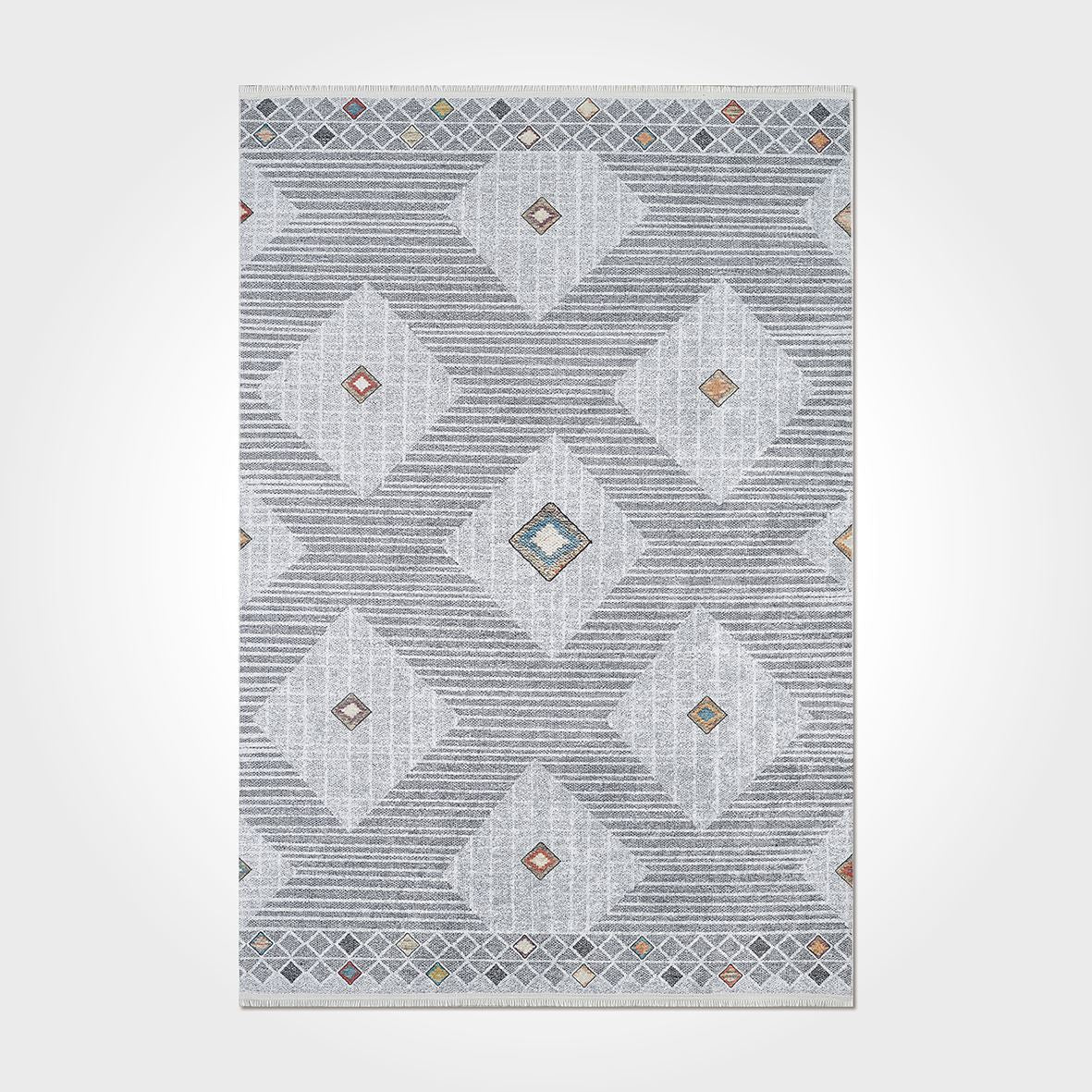 Geometric Area Rug – Washable Non Slip Chenille Cotton Flatweave Carpet