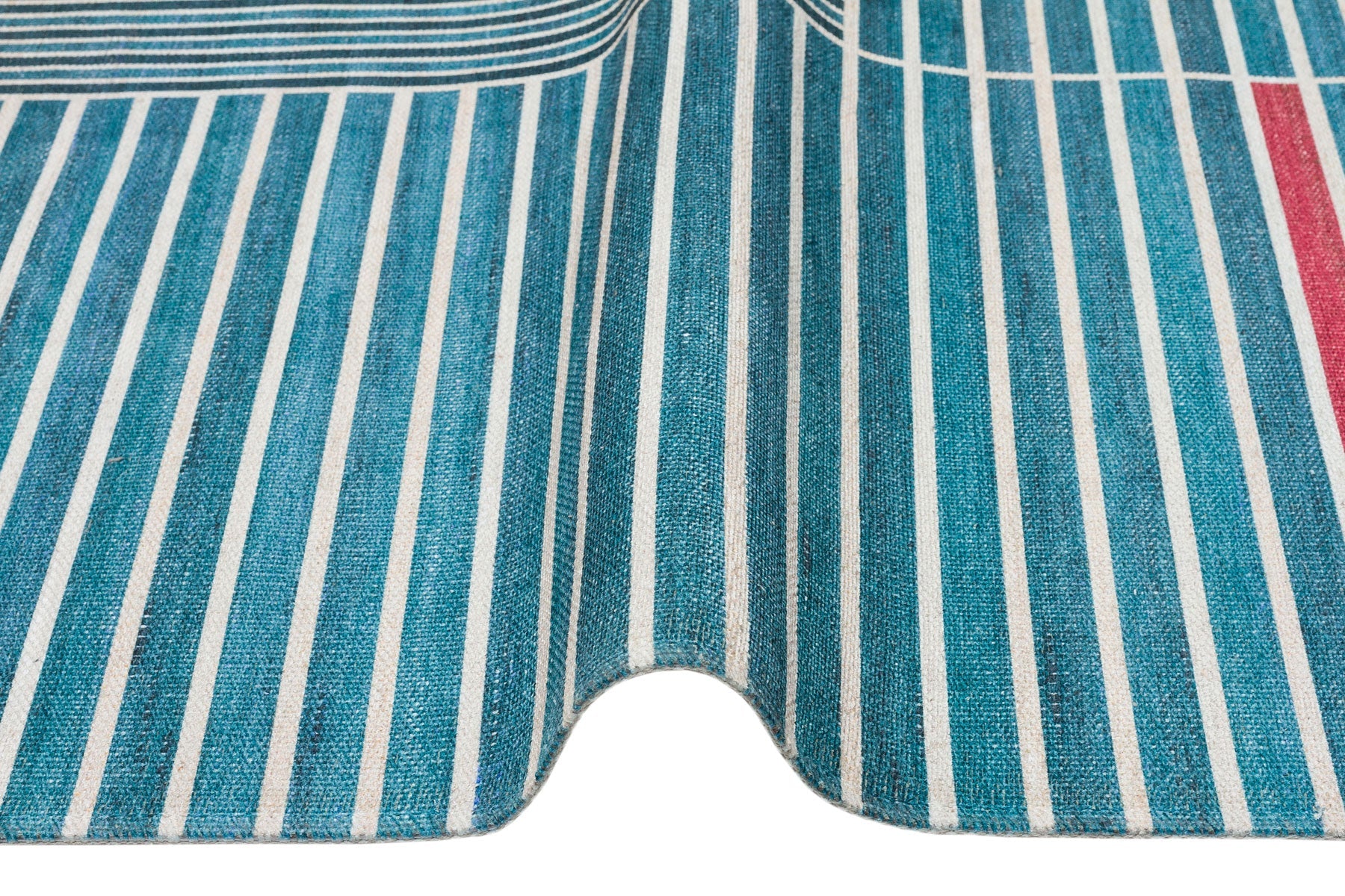 Blue Striped Kilim Rug – Modern Patterned Washable Area Rug with Soft Texture