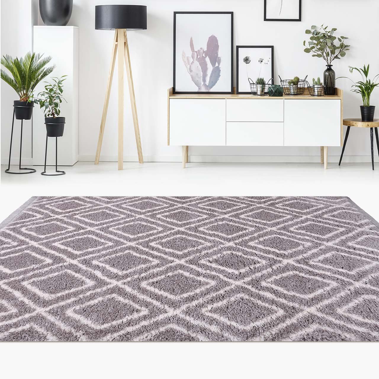Modern Area Rug - Geometric Machine Made Micropolyester Carpet 5 Cm Pile Height