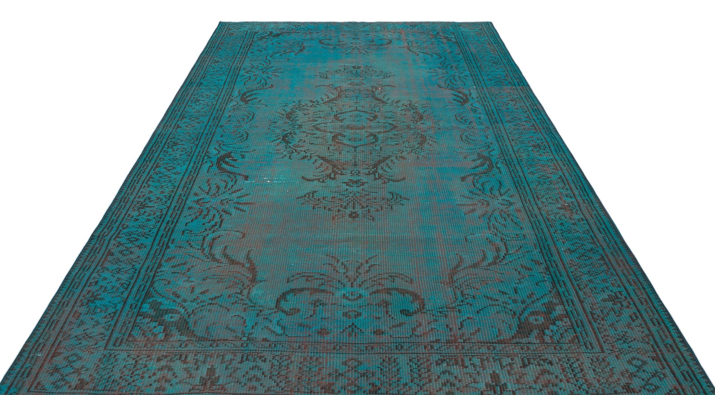 Atina Turquoise Vintage Wool Handmade Area Rug 6'5" x 9'6"