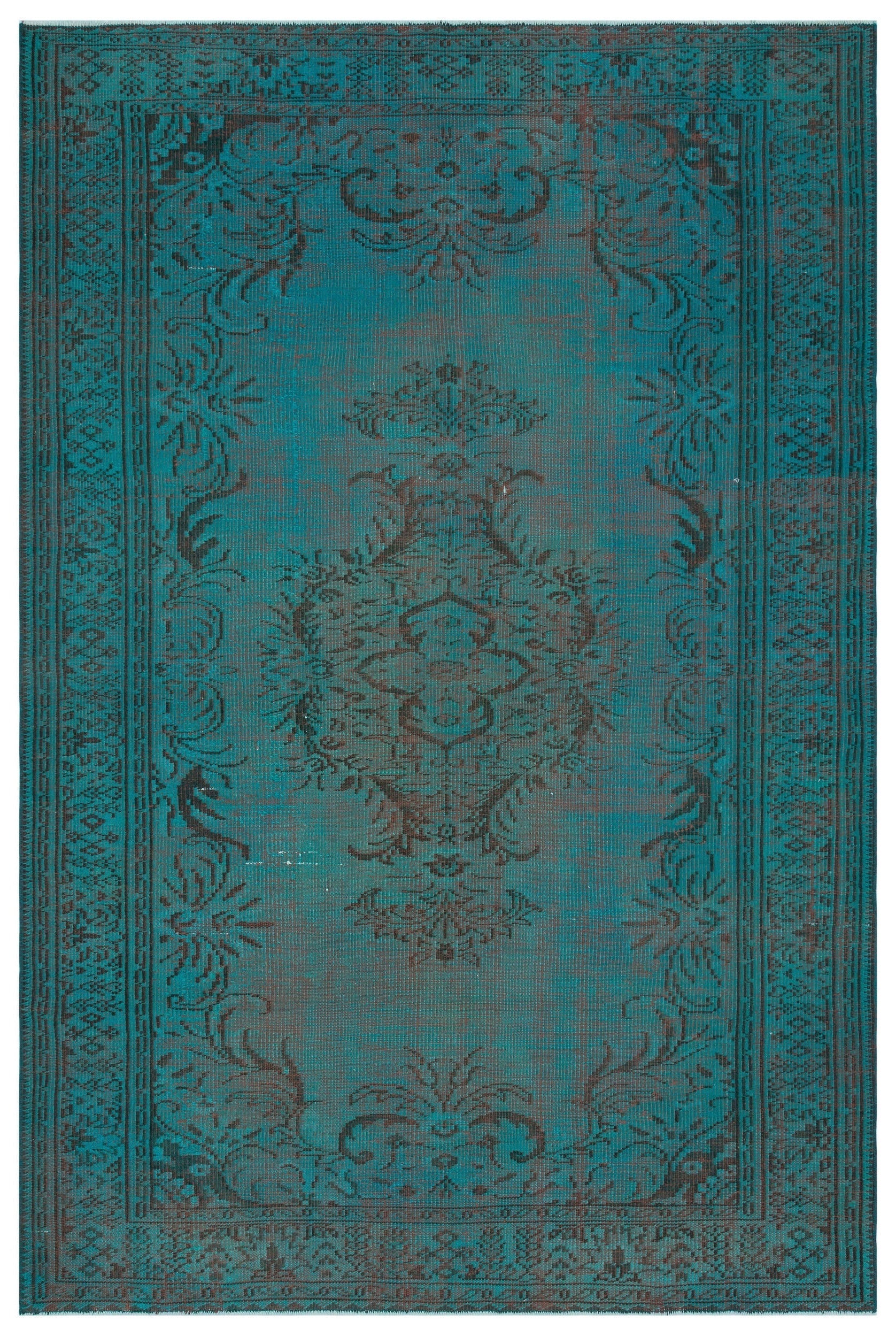Atina Turquoise Vintage Wool Handmade Area Rug 6'5" x 9'6"