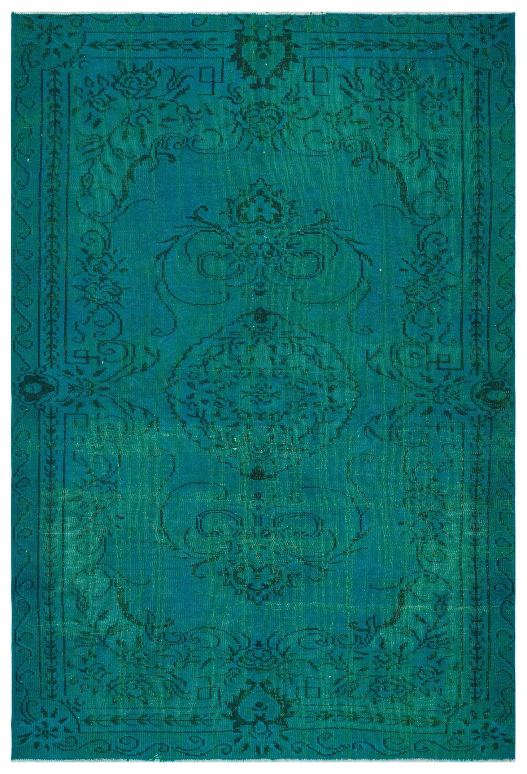 Atina Turquoise Vintage Wool Handmade Area Rug 5'10" x 8'5"