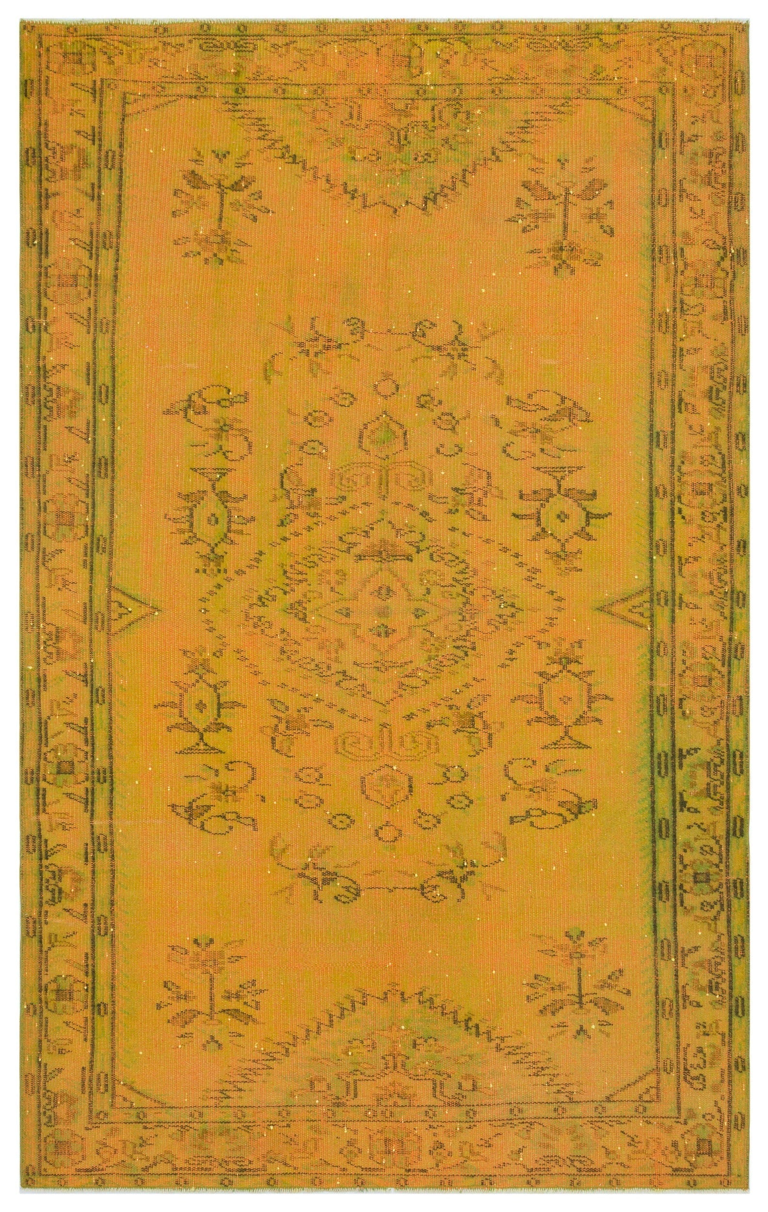 Atina Yellow Vintage Wool Handmade Area Rug 4'11" x 8'9"